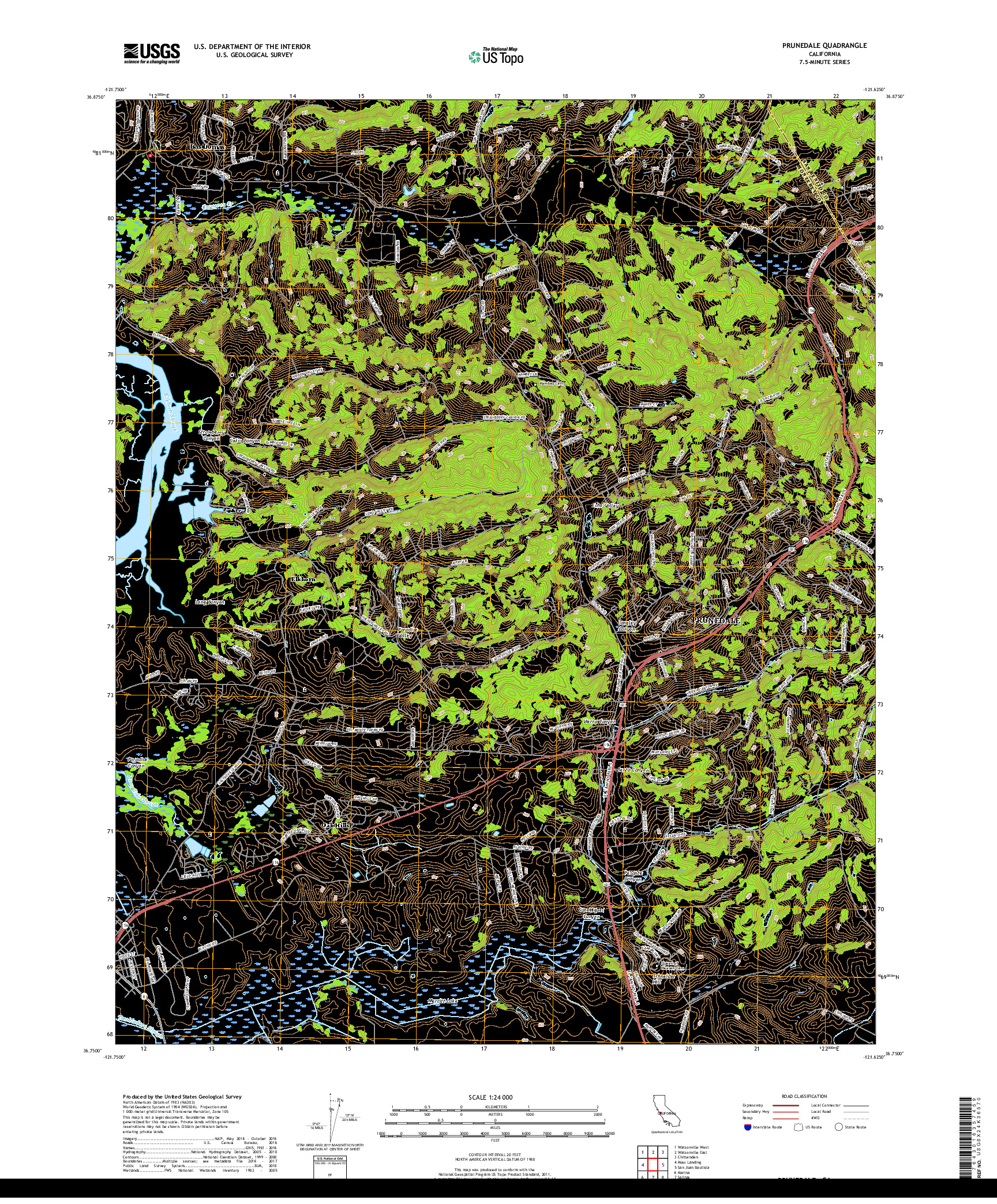 USGS US TOPO 7.5-MINUTE MAP FOR PRUNEDALE, CA 2018