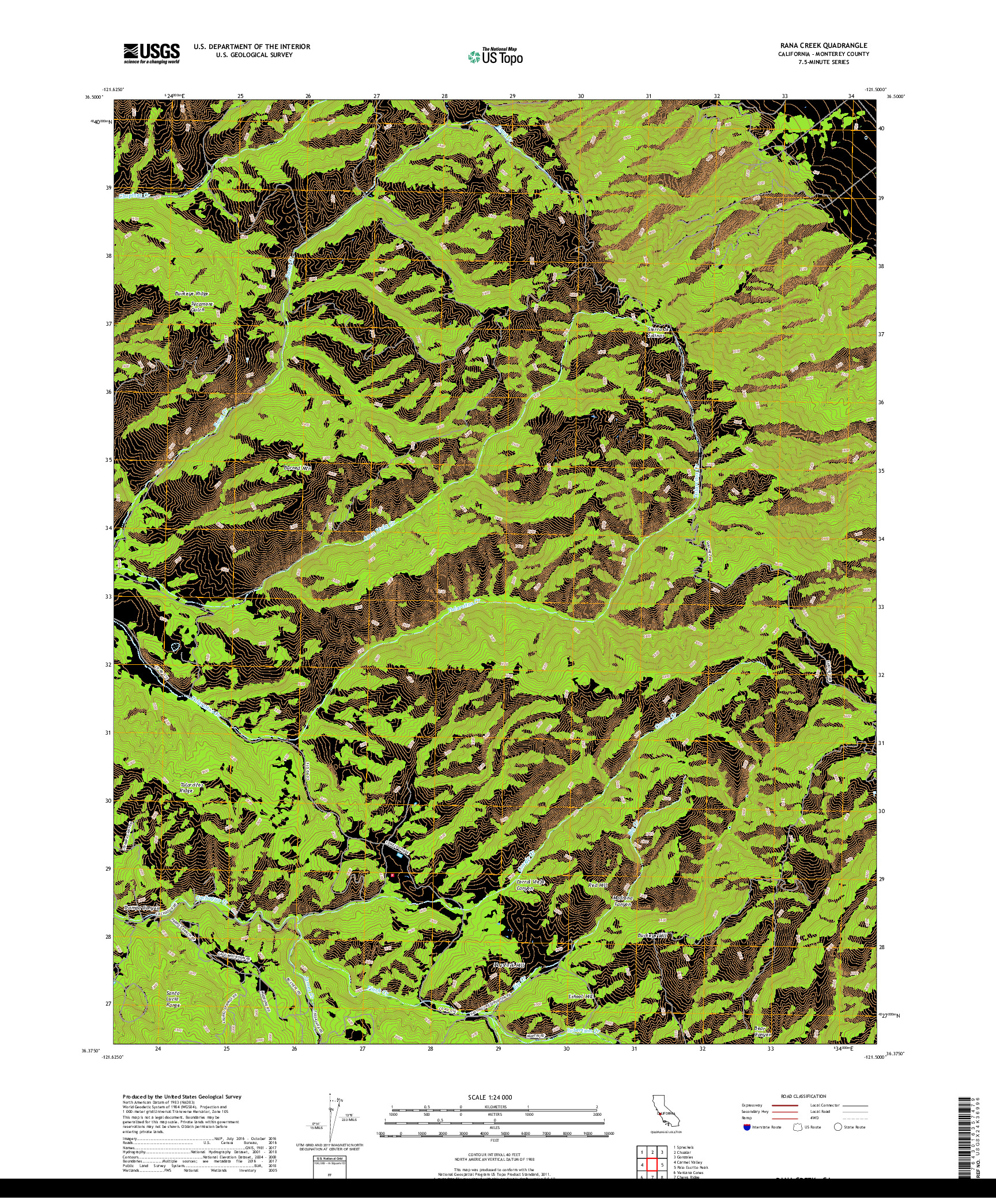 USGS US TOPO 7.5-MINUTE MAP FOR RANA CREEK, CA 2018