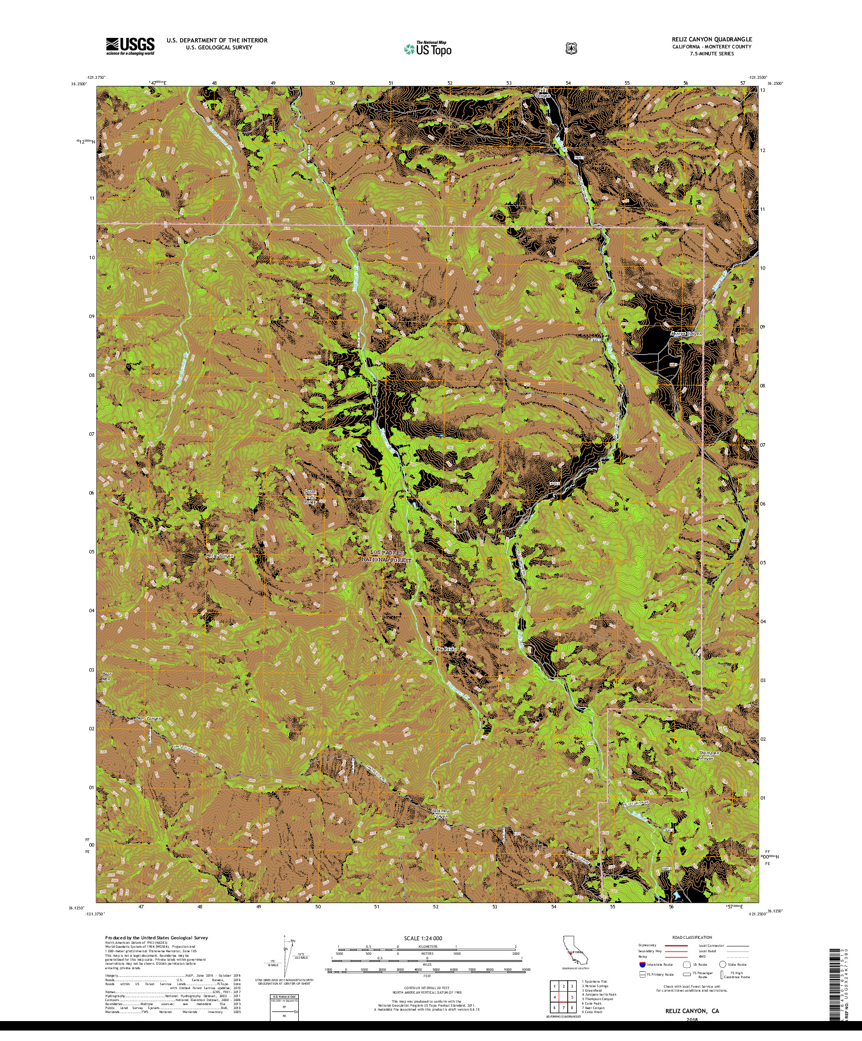 USGS US TOPO 7.5-MINUTE MAP FOR RELIZ CANYON, CA 2018