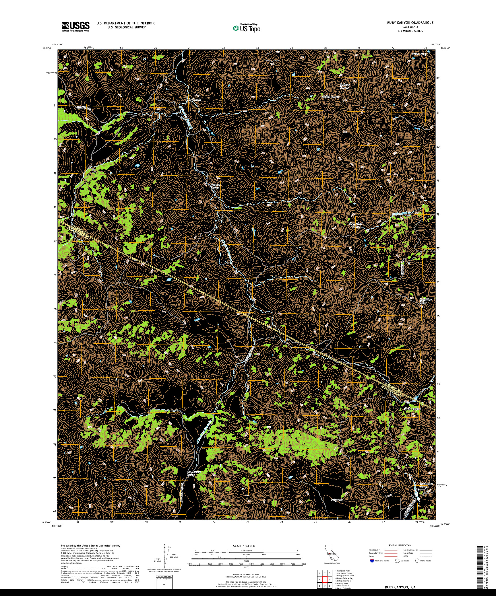 USGS US TOPO 7.5-MINUTE MAP FOR RUBY CANYON, CA 2018