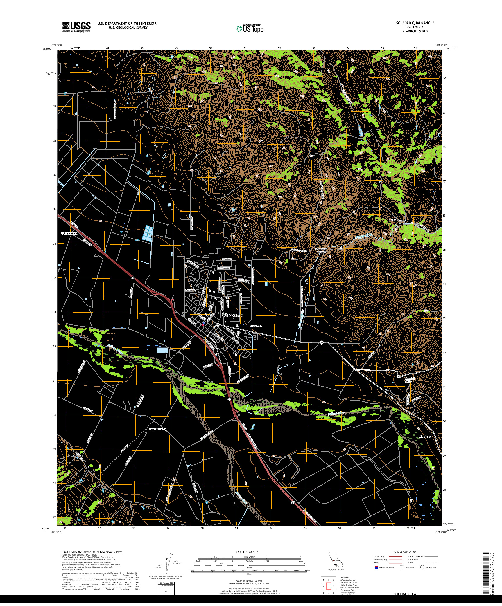 USGS US TOPO 7.5-MINUTE MAP FOR SOLEDAD, CA 2018