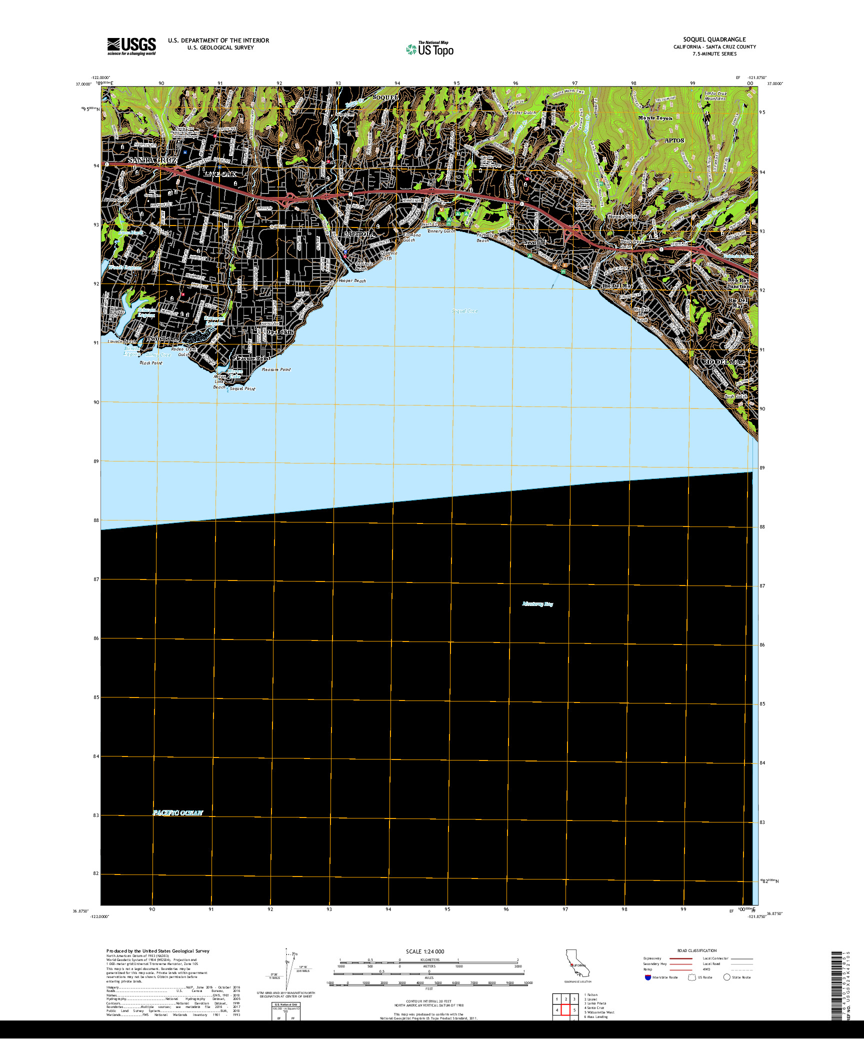 USGS US TOPO 7.5-MINUTE MAP FOR SOQUEL, CA 2018