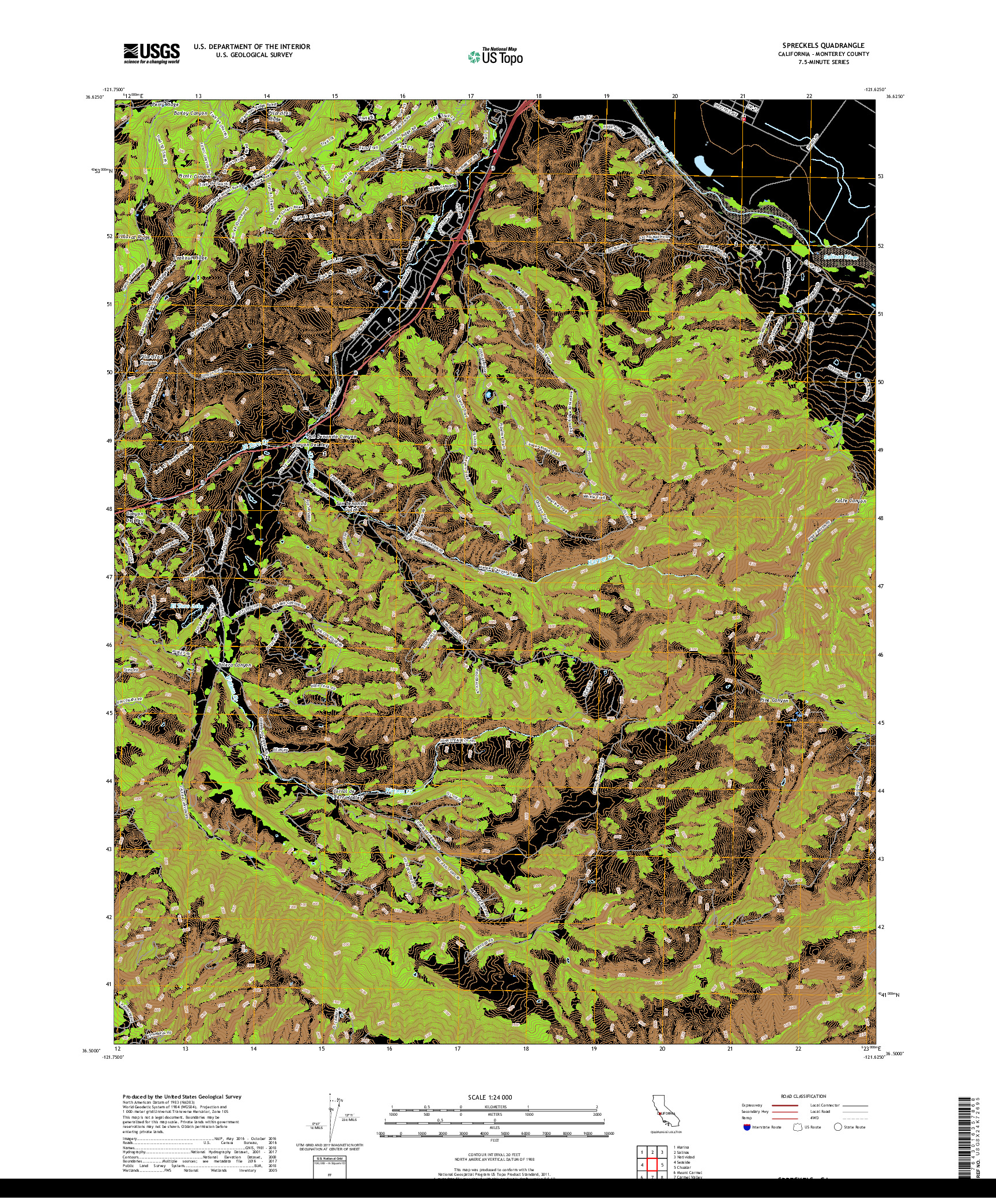 USGS US TOPO 7.5-MINUTE MAP FOR SPRECKELS, CA 2018