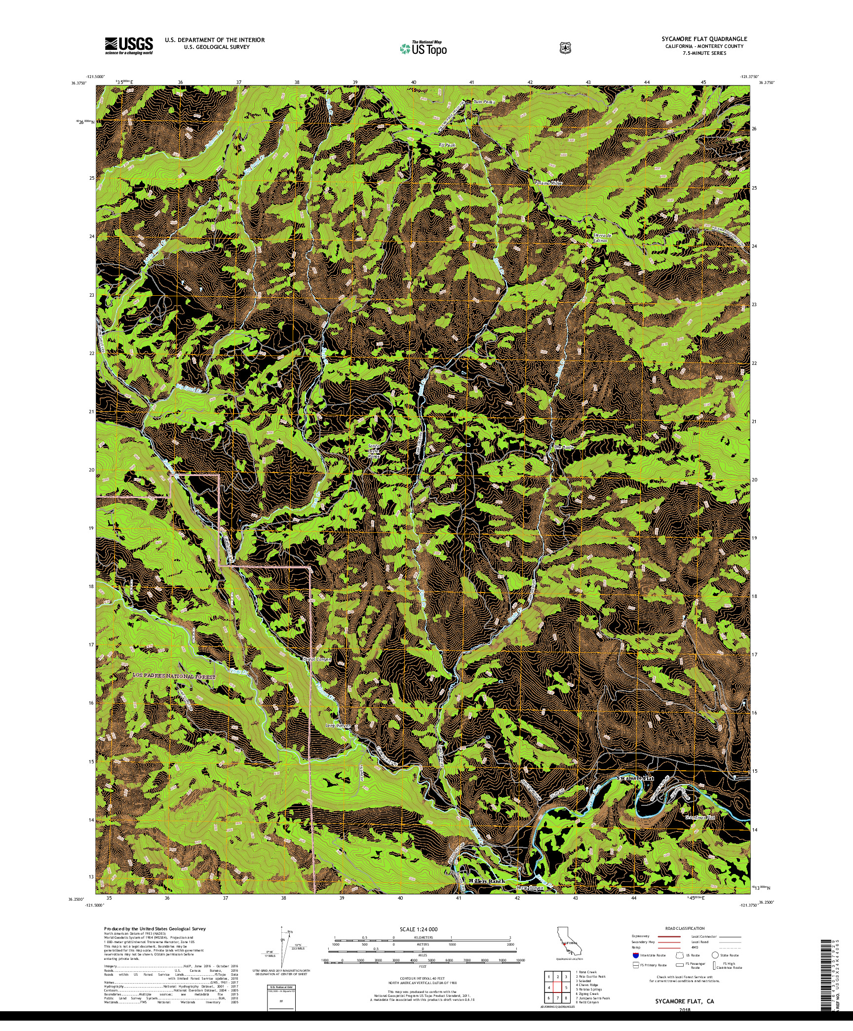 USGS US TOPO 7.5-MINUTE MAP FOR SYCAMORE FLAT, CA 2018