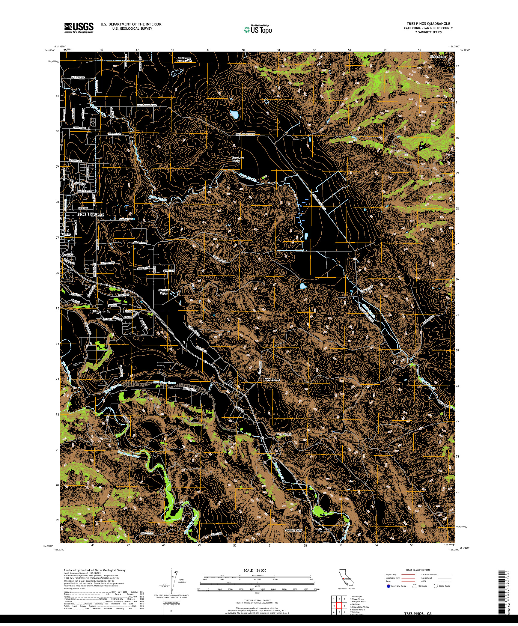 USGS US TOPO 7.5-MINUTE MAP FOR TRES PINOS, CA 2018