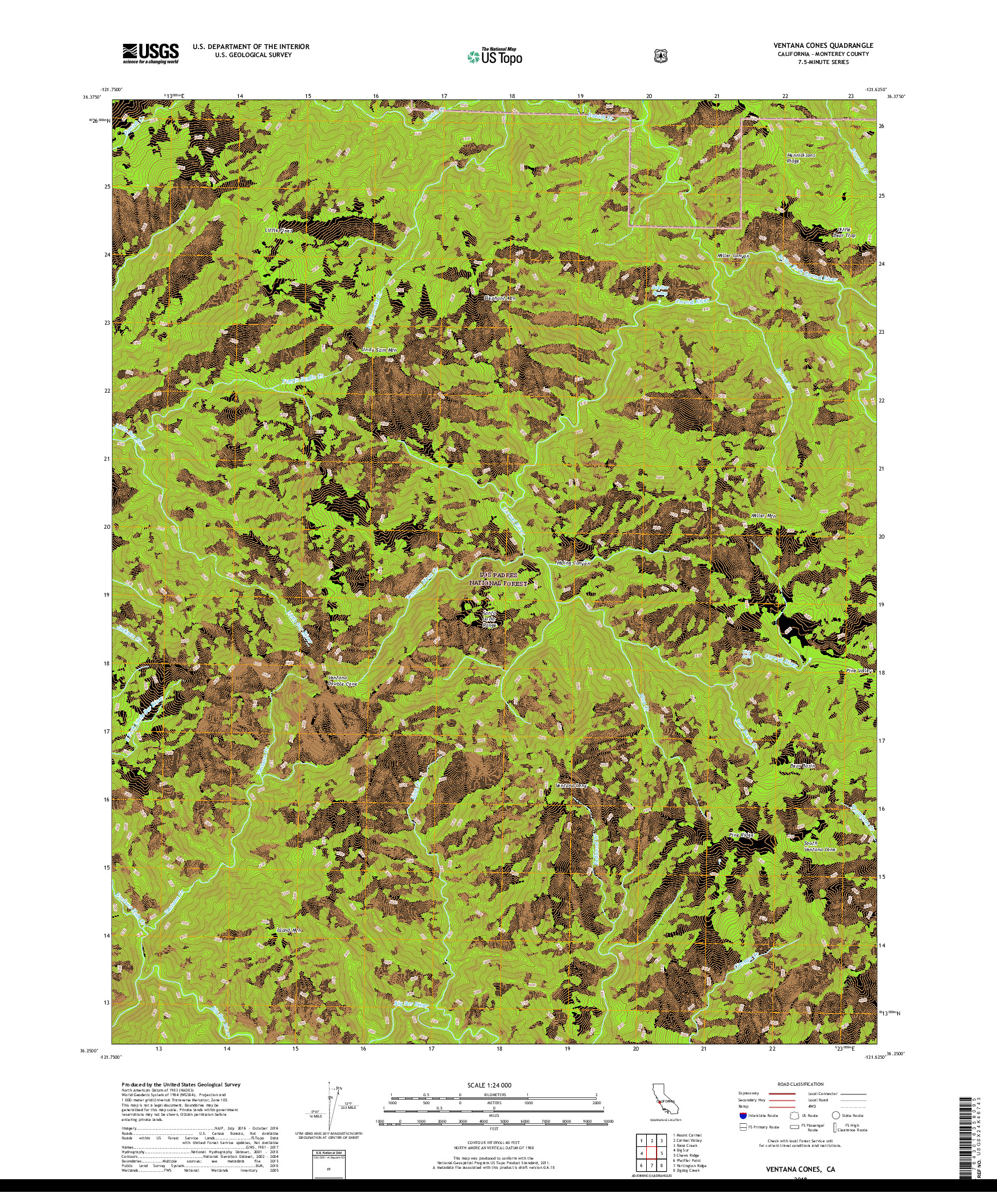 USGS US TOPO 7.5-MINUTE MAP FOR VENTANA CONES, CA 2018