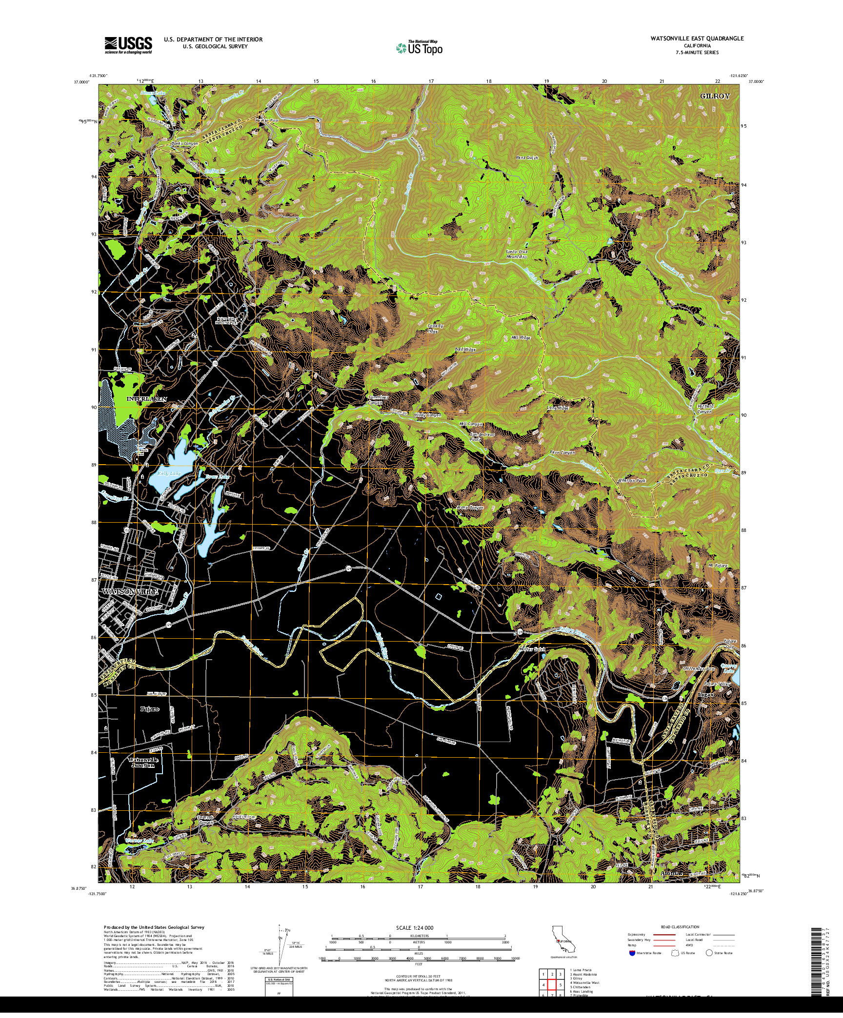 USGS US TOPO 7.5-MINUTE MAP FOR WATSONVILLE EAST, CA 2018