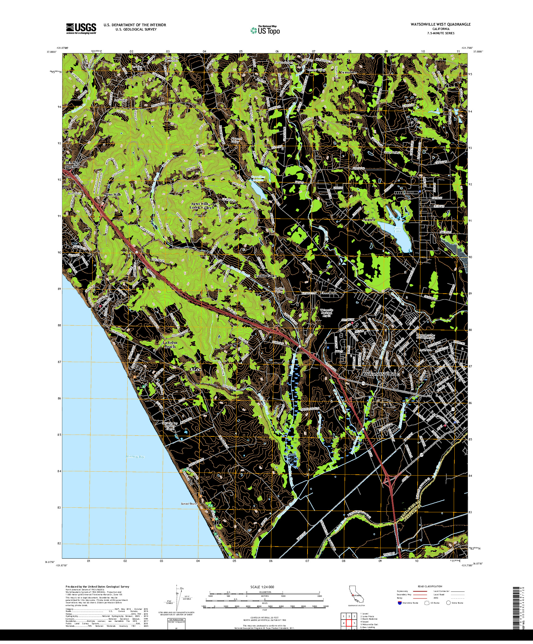 USGS US TOPO 7.5-MINUTE MAP FOR WATSONVILLE WEST, CA 2018