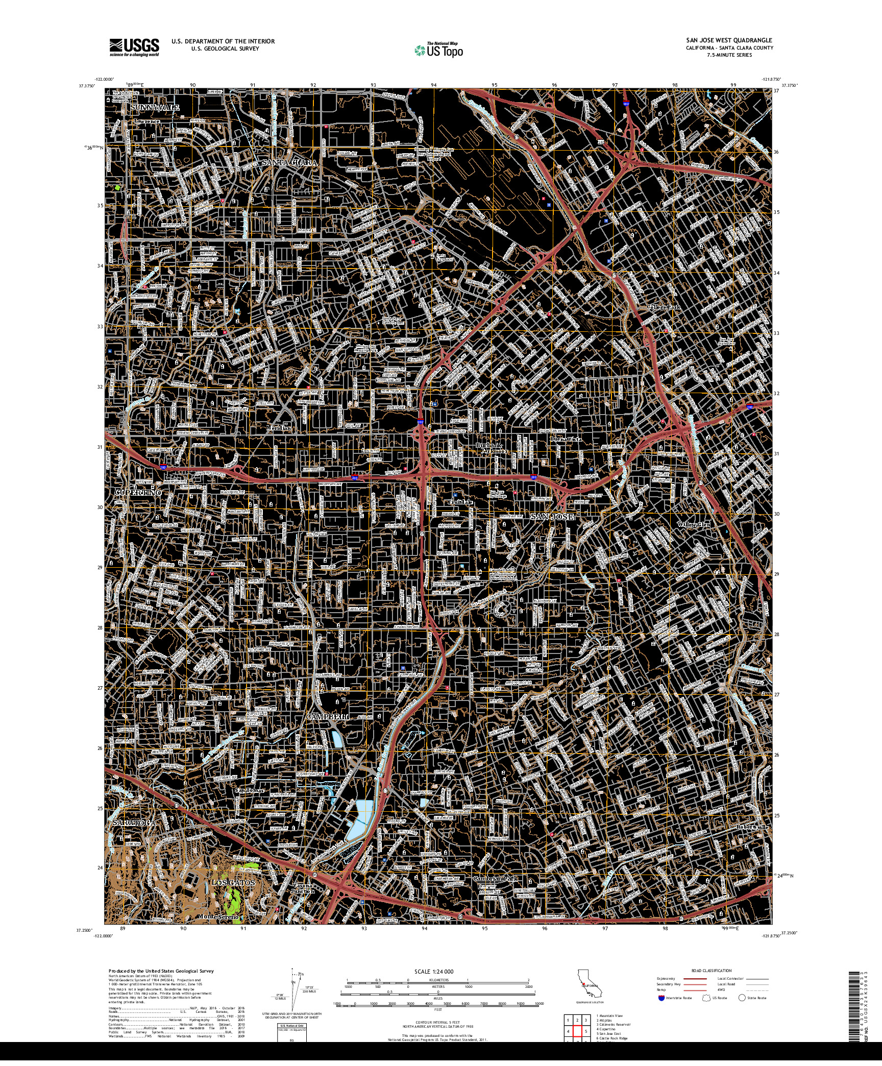 USGS US TOPO 7.5-MINUTE MAP FOR SAN JOSE WEST, CA 2018