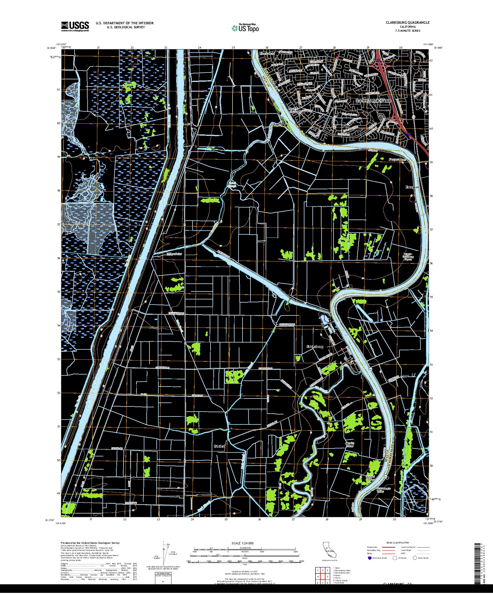 USGS US TOPO 7.5-MINUTE MAP FOR CLARKSBURG, CA 2018