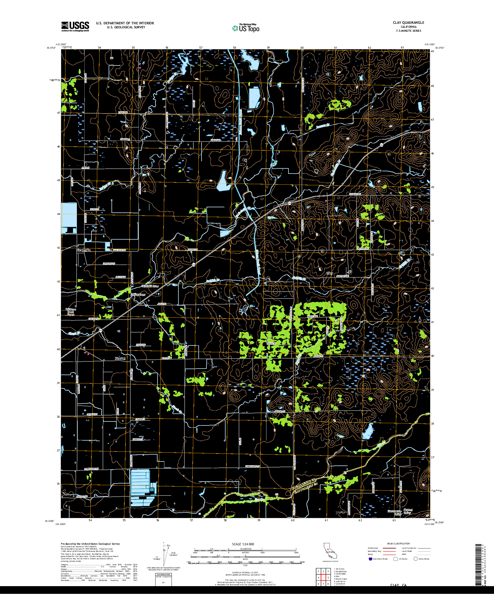 USGS US TOPO 7.5-MINUTE MAP FOR CLAY, CA 2018