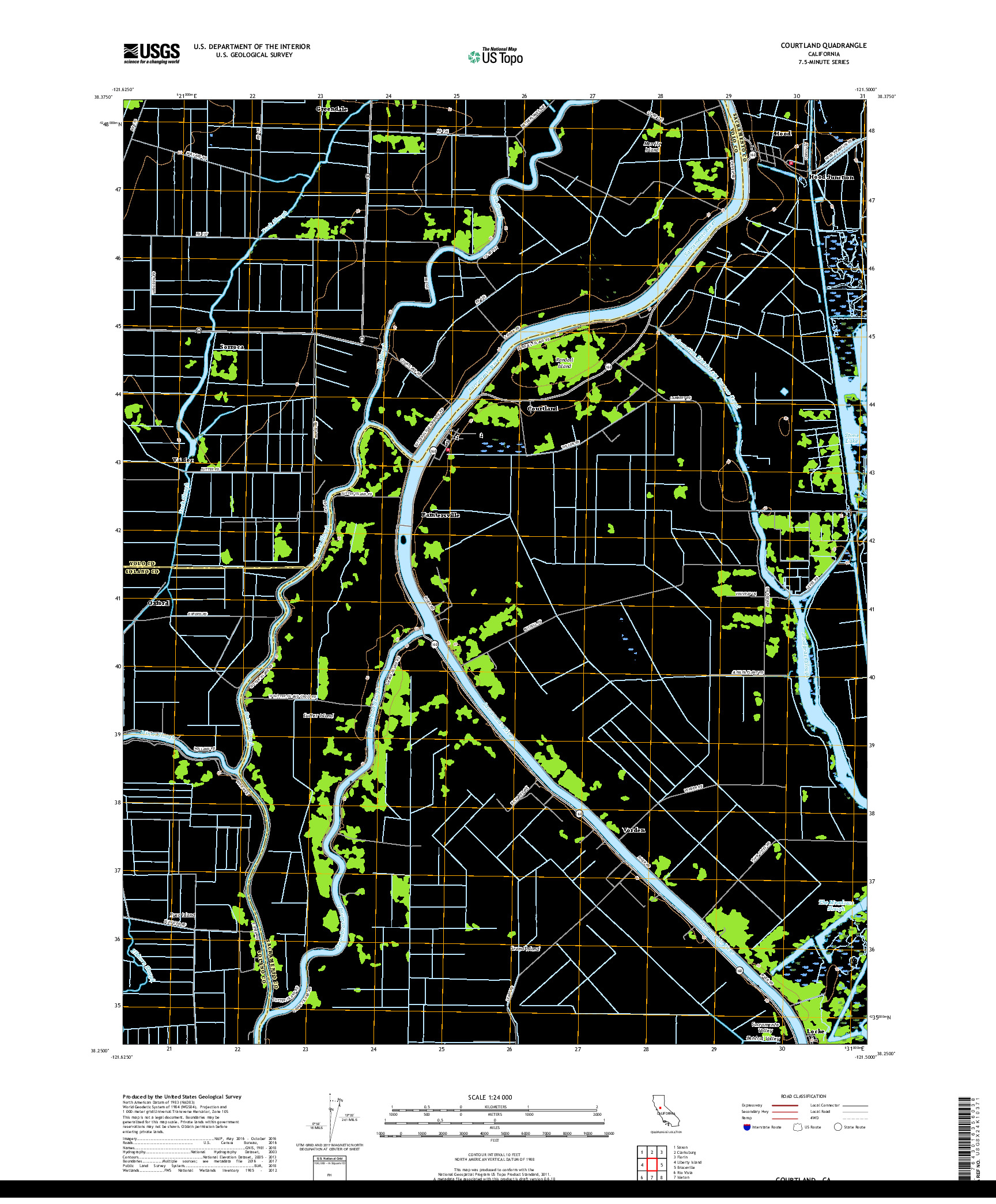 USGS US TOPO 7.5-MINUTE MAP FOR COURTLAND, CA 2018