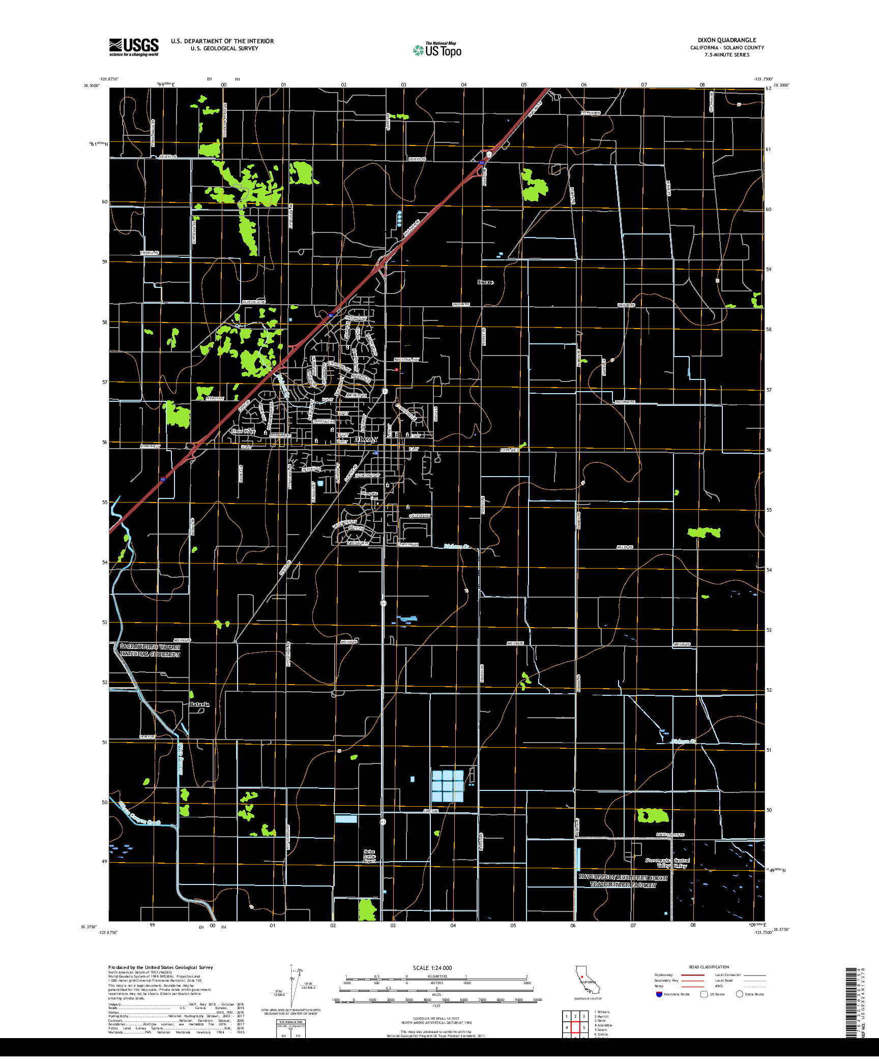 USGS US TOPO 7.5-MINUTE MAP FOR DIXON, CA 2018