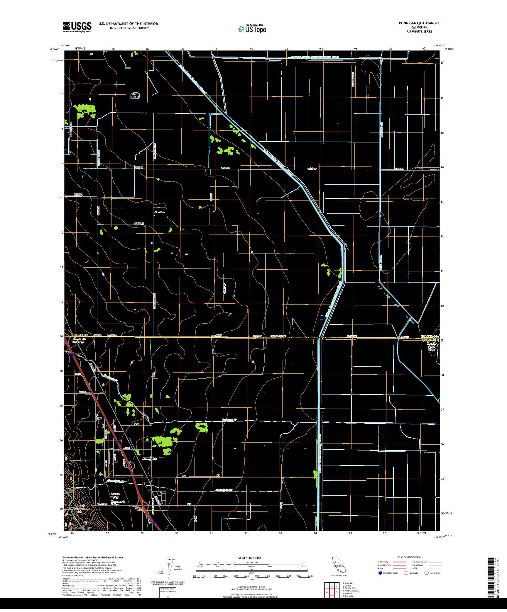 USGS US TOPO 7.5-MINUTE MAP FOR DUNNIGAN, CA 2018