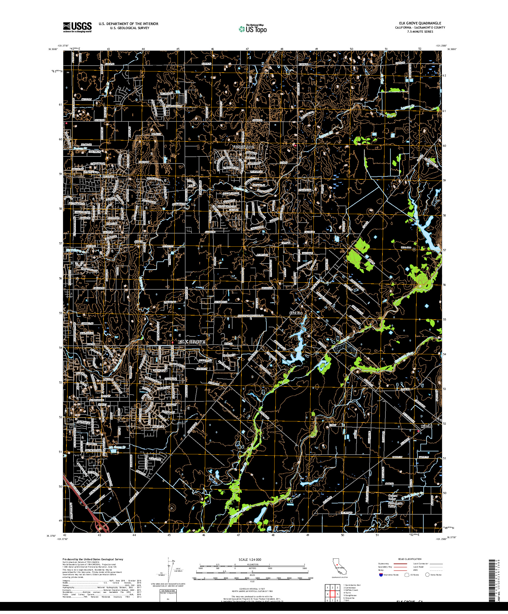 USGS US TOPO 7.5-MINUTE MAP FOR ELK GROVE, CA 2018