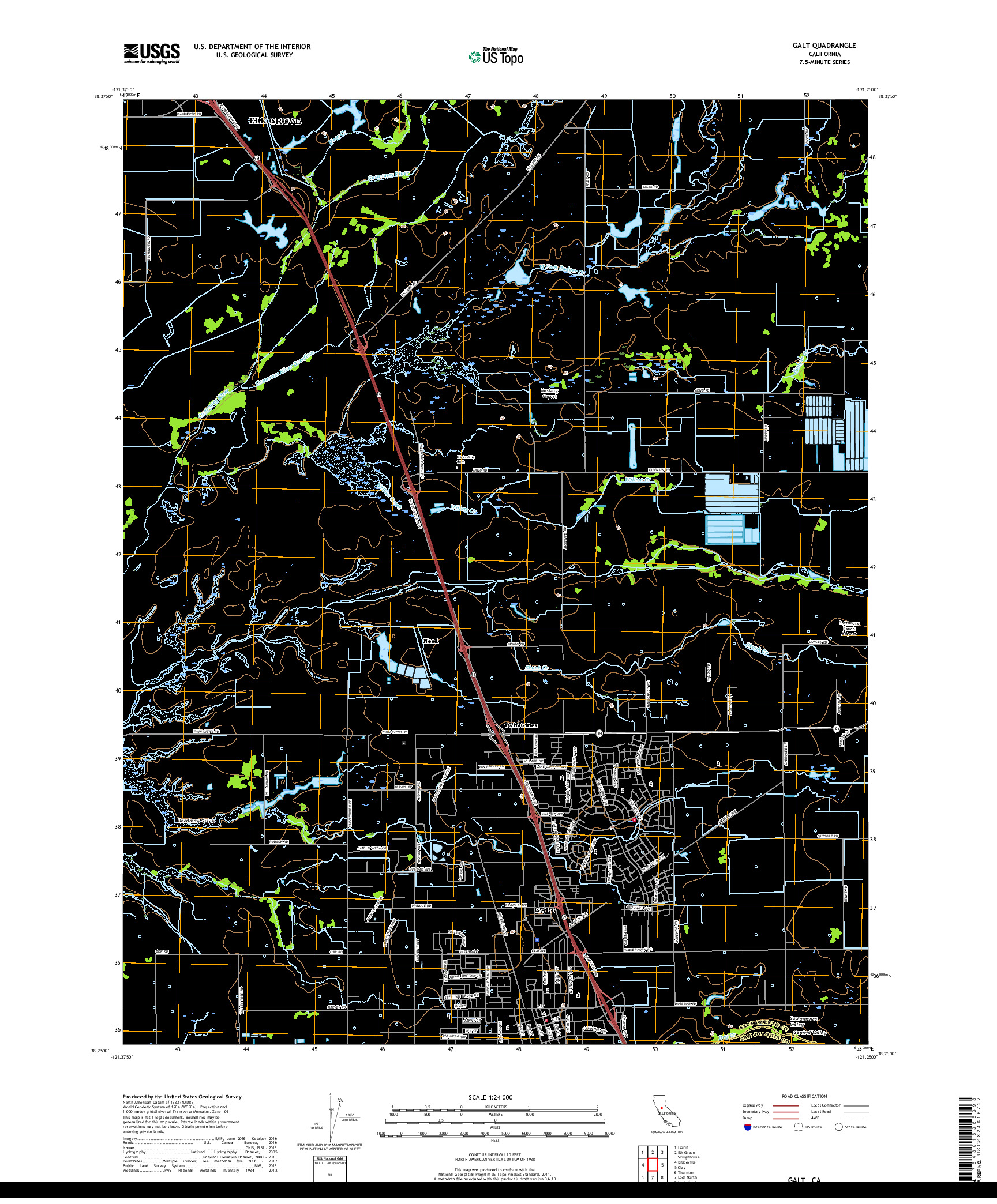 USGS US TOPO 7.5-MINUTE MAP FOR GALT, CA 2018