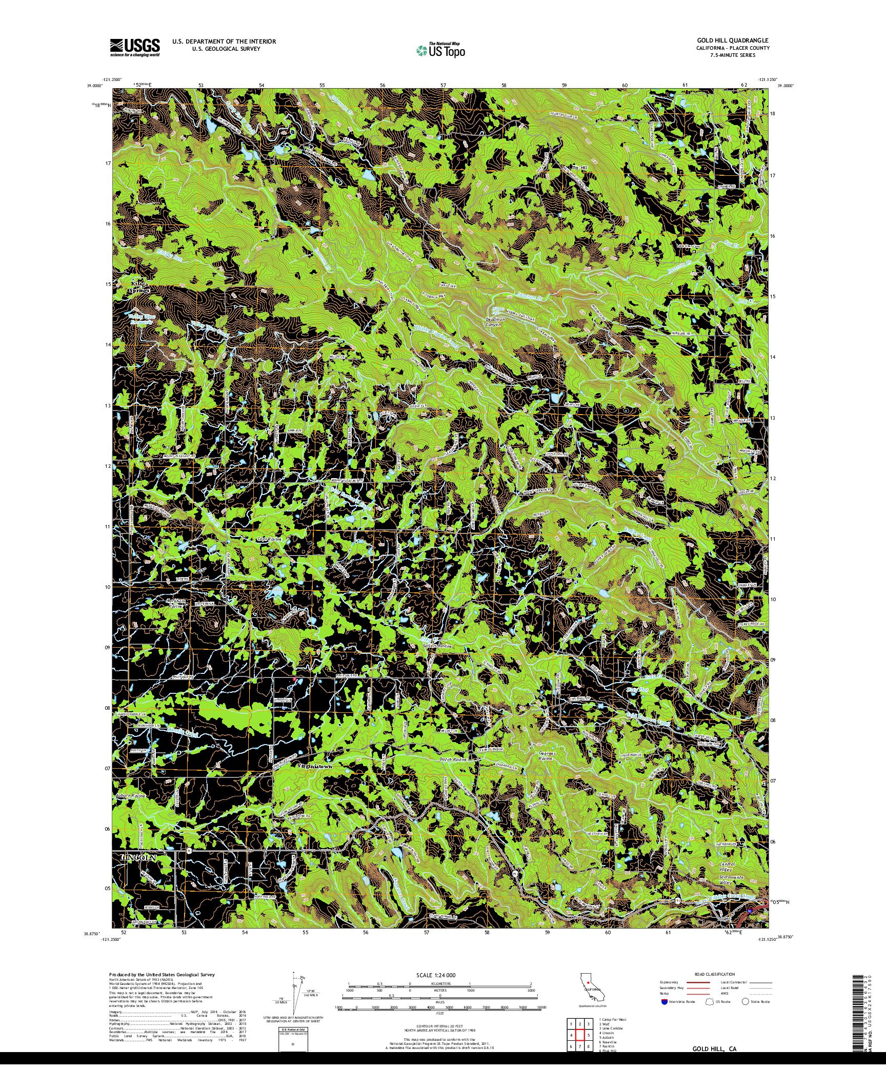 USGS US TOPO 7.5-MINUTE MAP FOR GOLD HILL, CA 2018