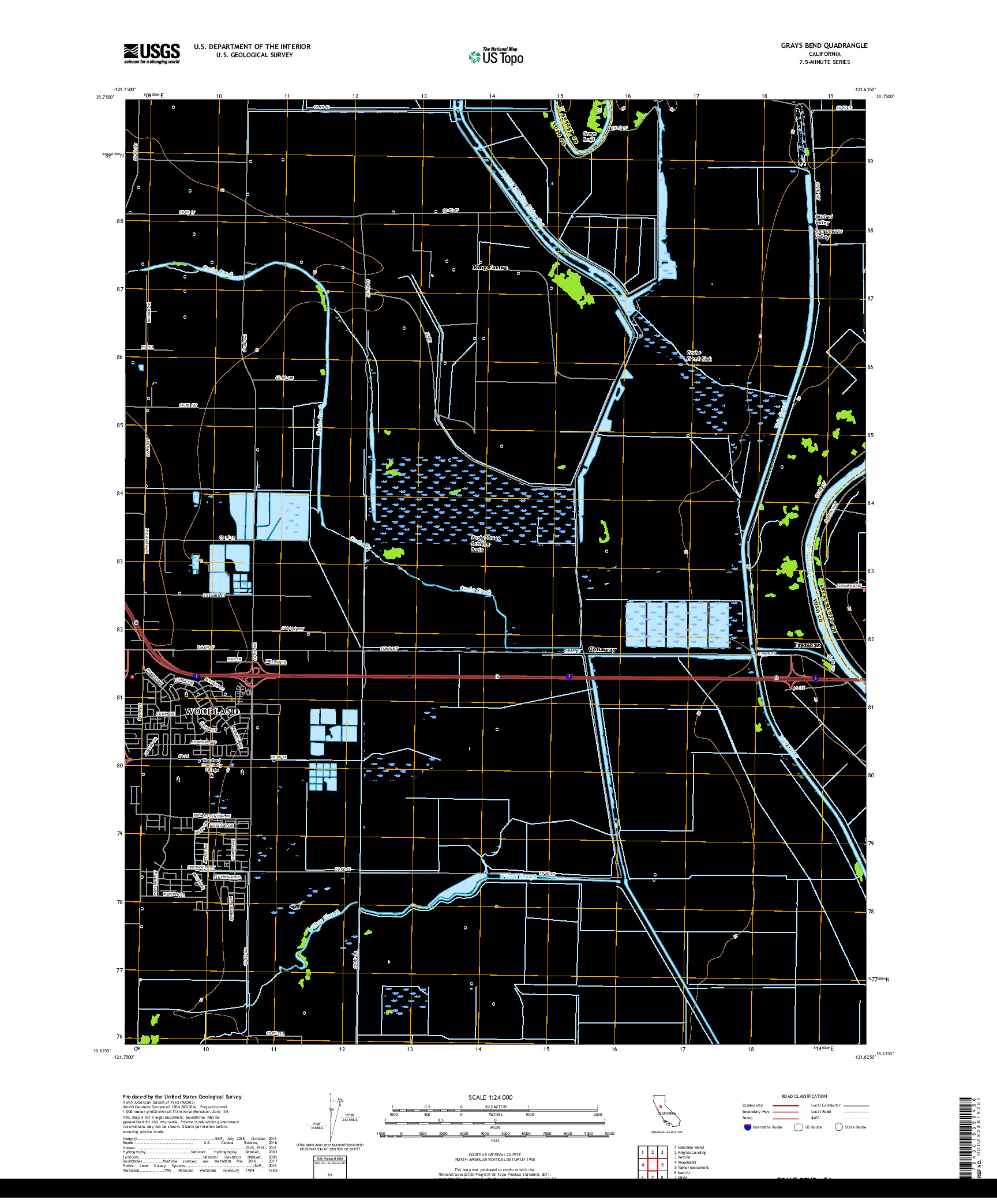 USGS US TOPO 7.5-MINUTE MAP FOR GRAYS BEND, CA 2018