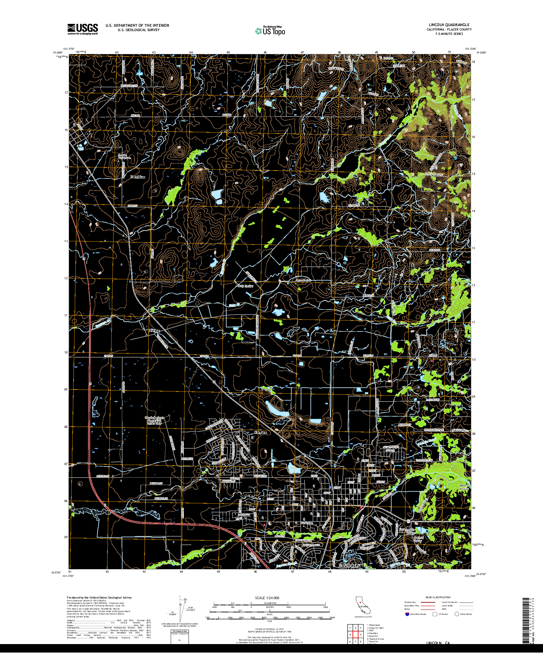 USGS US TOPO 7.5-MINUTE MAP FOR LINCOLN, CA 2018