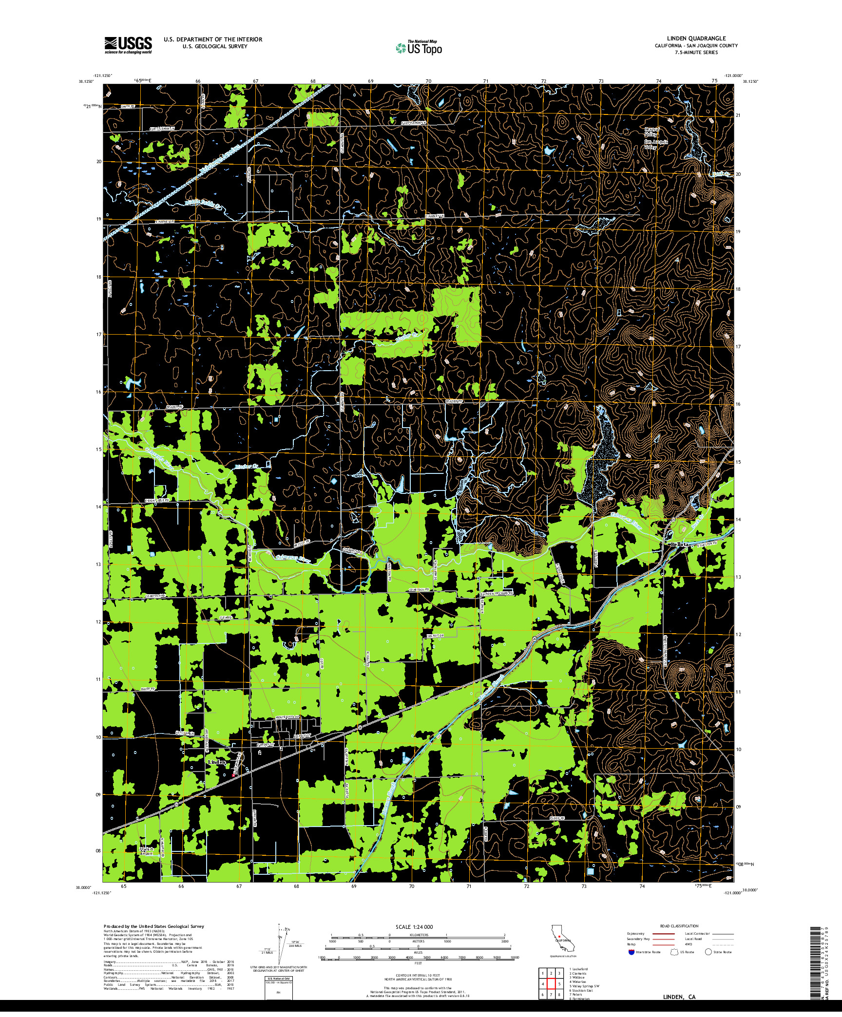 USGS US TOPO 7.5-MINUTE MAP FOR LINDEN, CA 2018