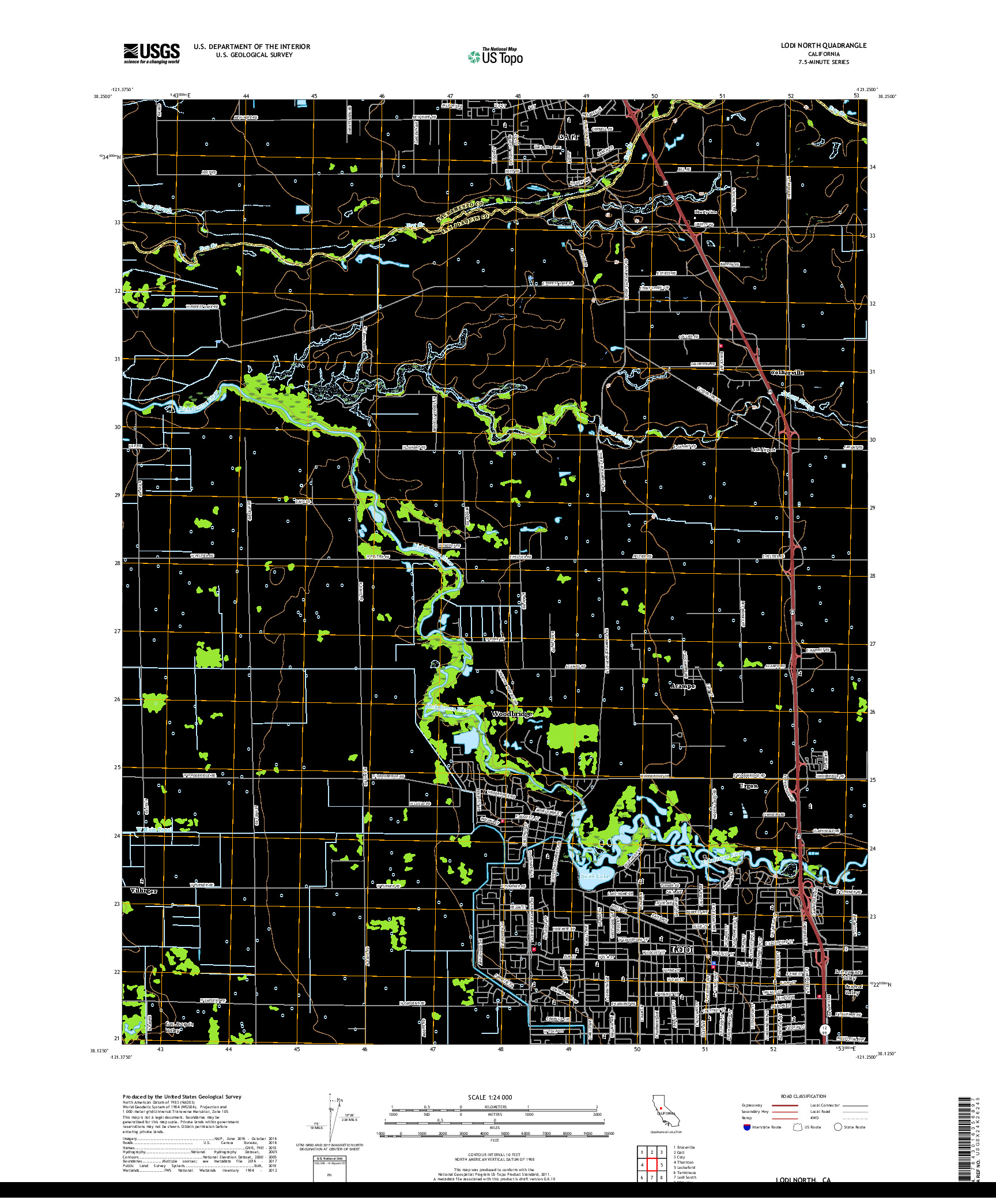 USGS US TOPO 7.5-MINUTE MAP FOR LODI NORTH, CA 2018