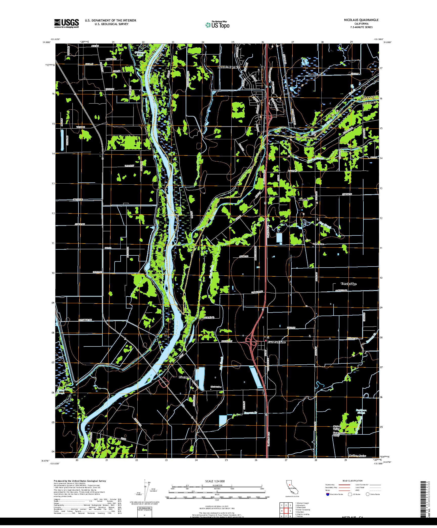 USGS US TOPO 7.5-MINUTE MAP FOR NICOLAUS, CA 2018