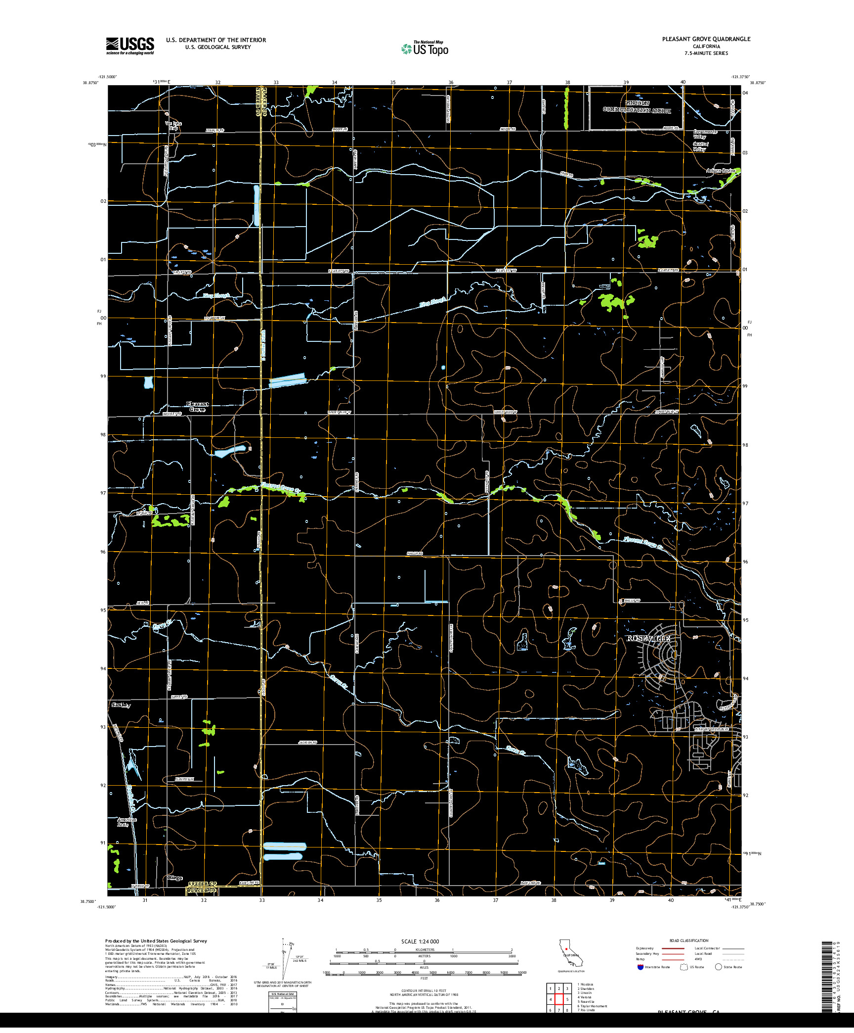 USGS US TOPO 7.5-MINUTE MAP FOR PLEASANT GROVE, CA 2018