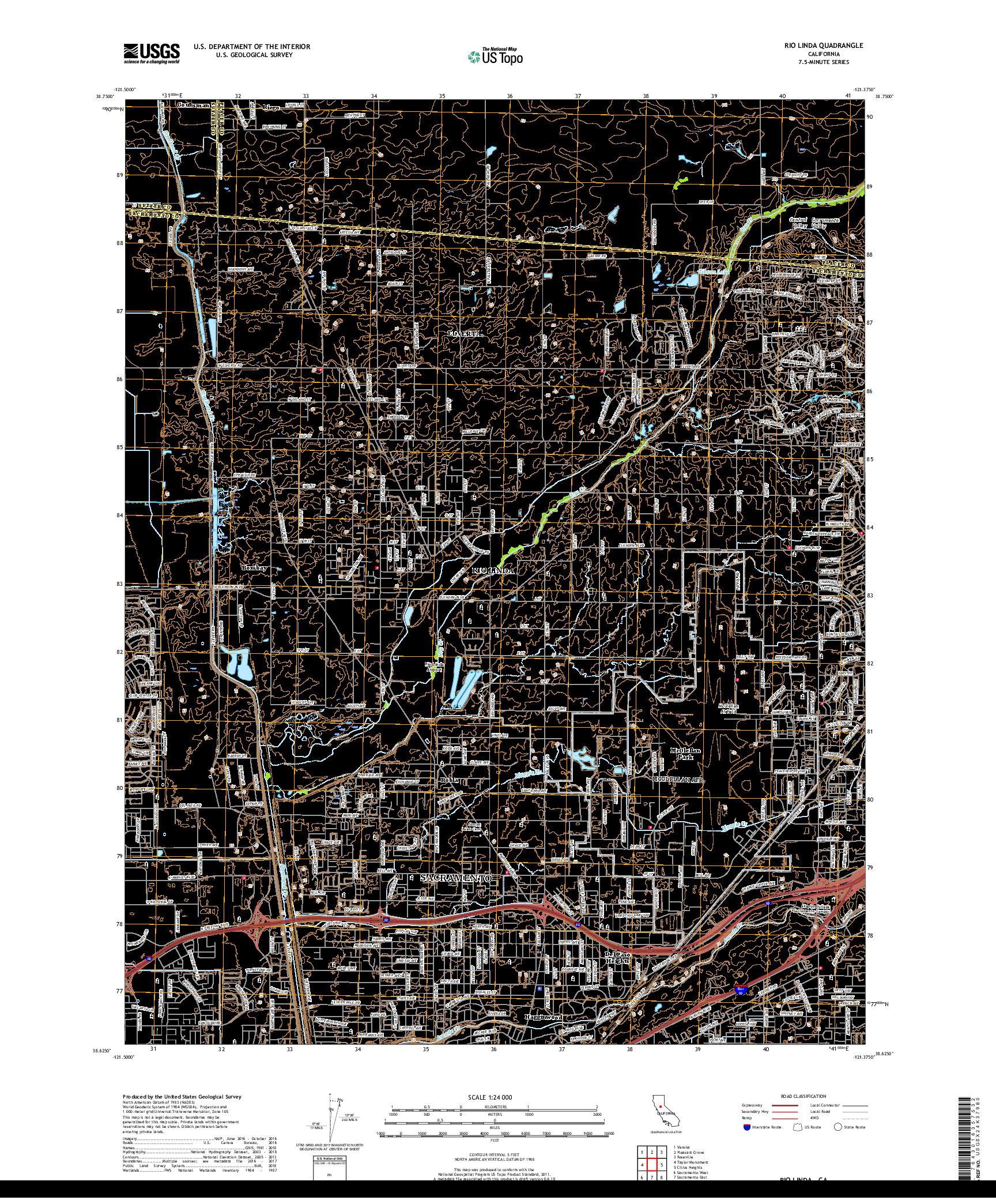 USGS US TOPO 7.5-MINUTE MAP FOR RIO LINDA, CA 2018