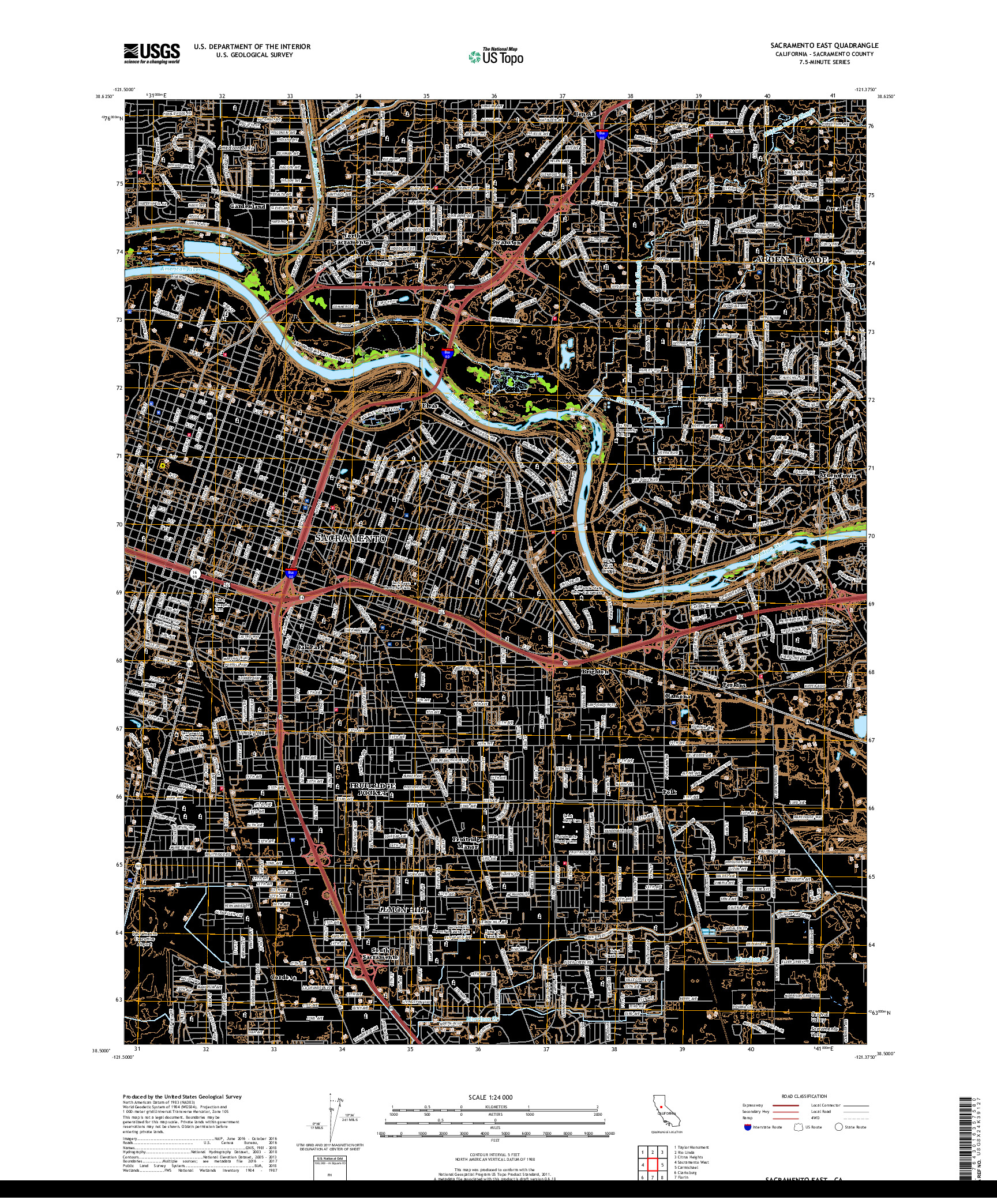 USGS US TOPO 7.5-MINUTE MAP FOR SACRAMENTO EAST, CA 2018