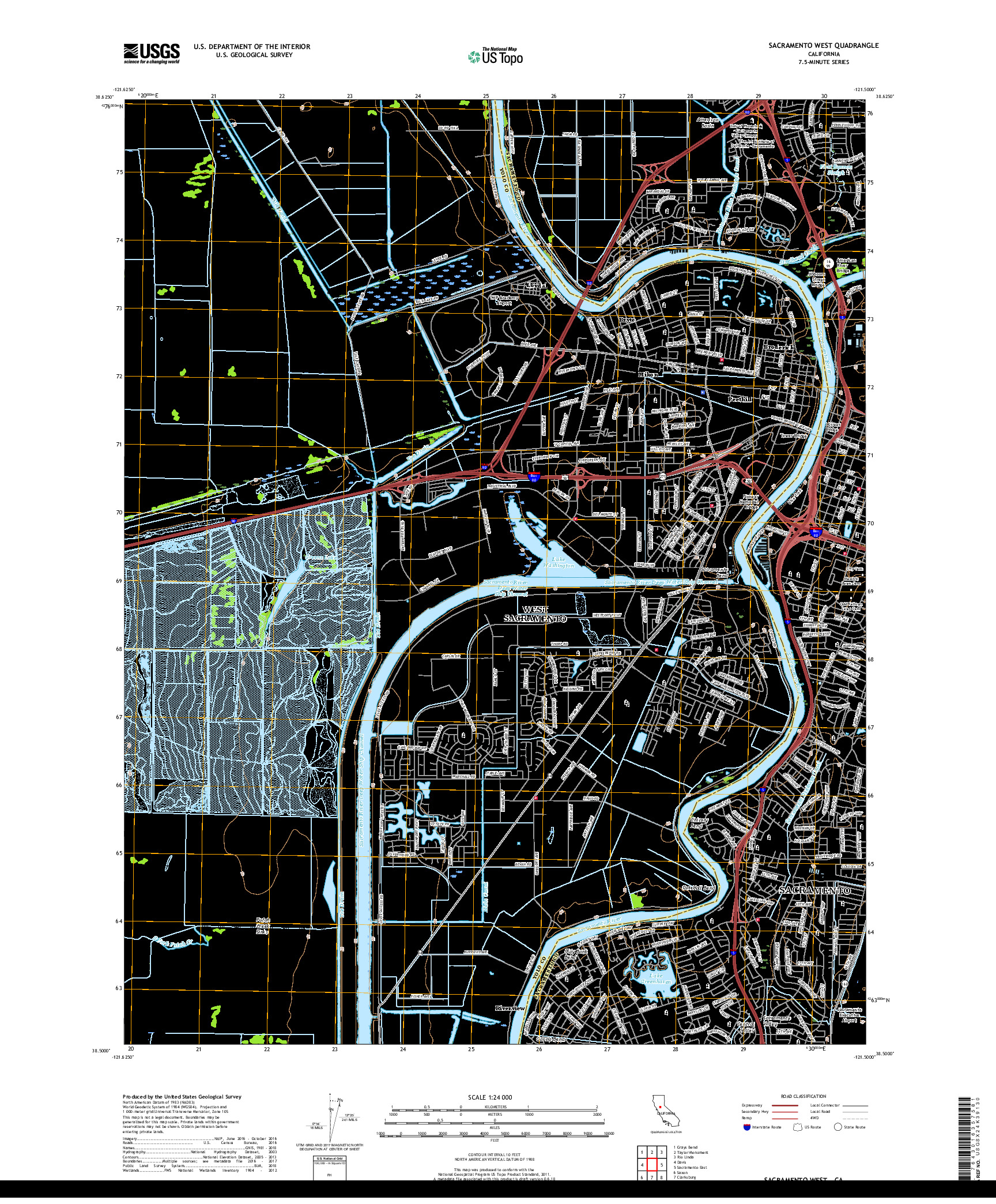 USGS US TOPO 7.5-MINUTE MAP FOR SACRAMENTO WEST, CA 2018