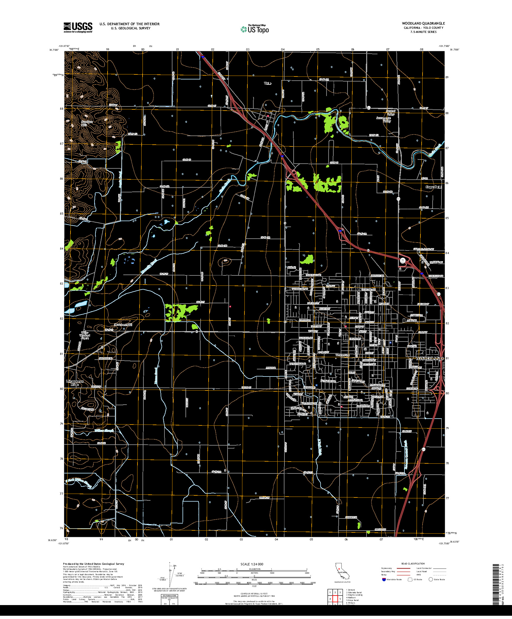 USGS US TOPO 7.5-MINUTE MAP FOR WOODLAND, CA 2018