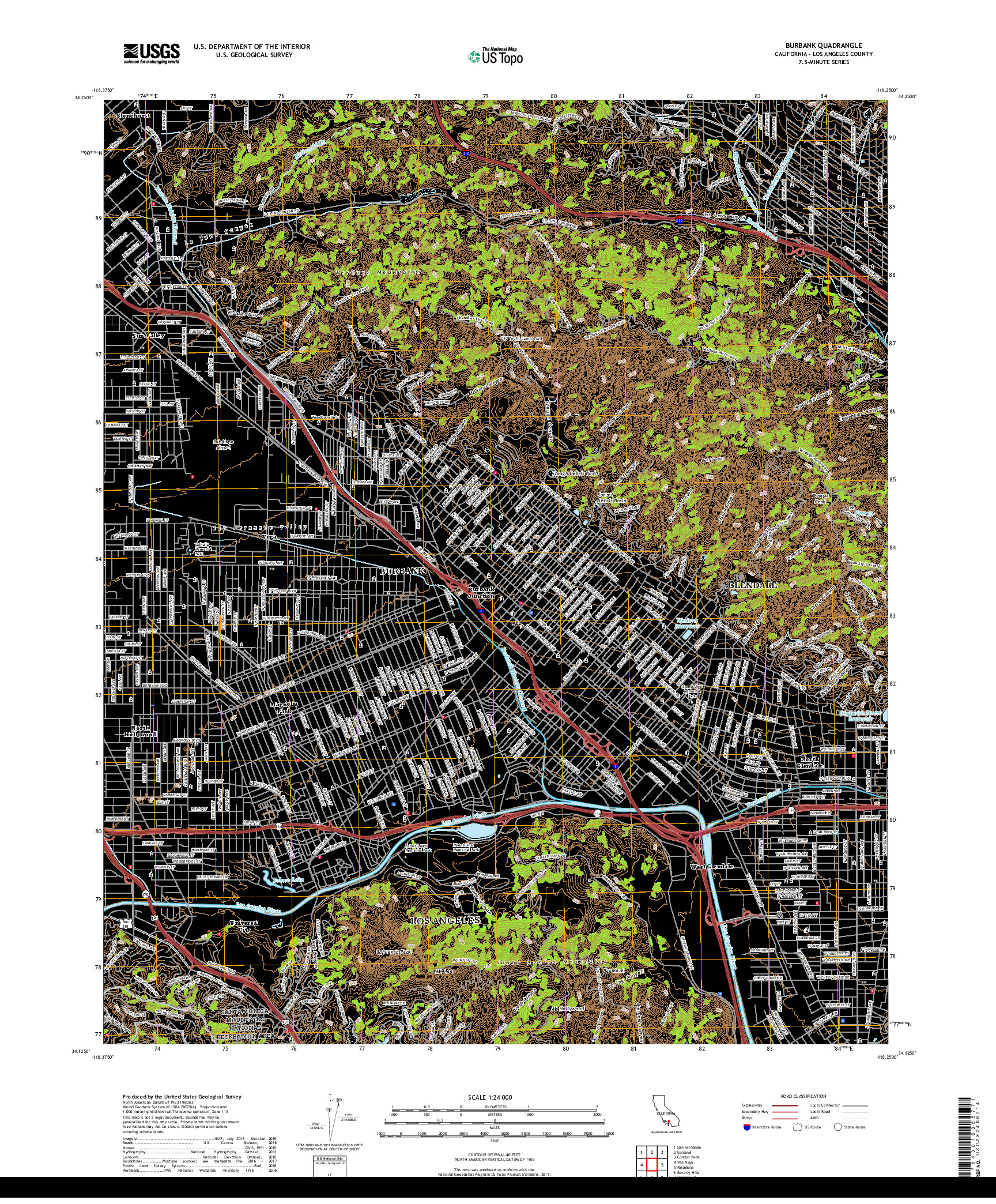 USGS US TOPO 7.5-MINUTE MAP FOR BURBANK, CA 2018