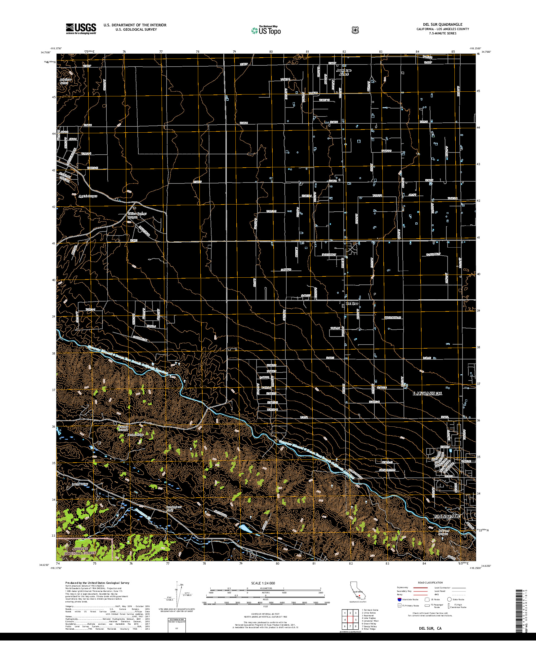 USGS US TOPO 7.5-MINUTE MAP FOR DEL SUR, CA 2018