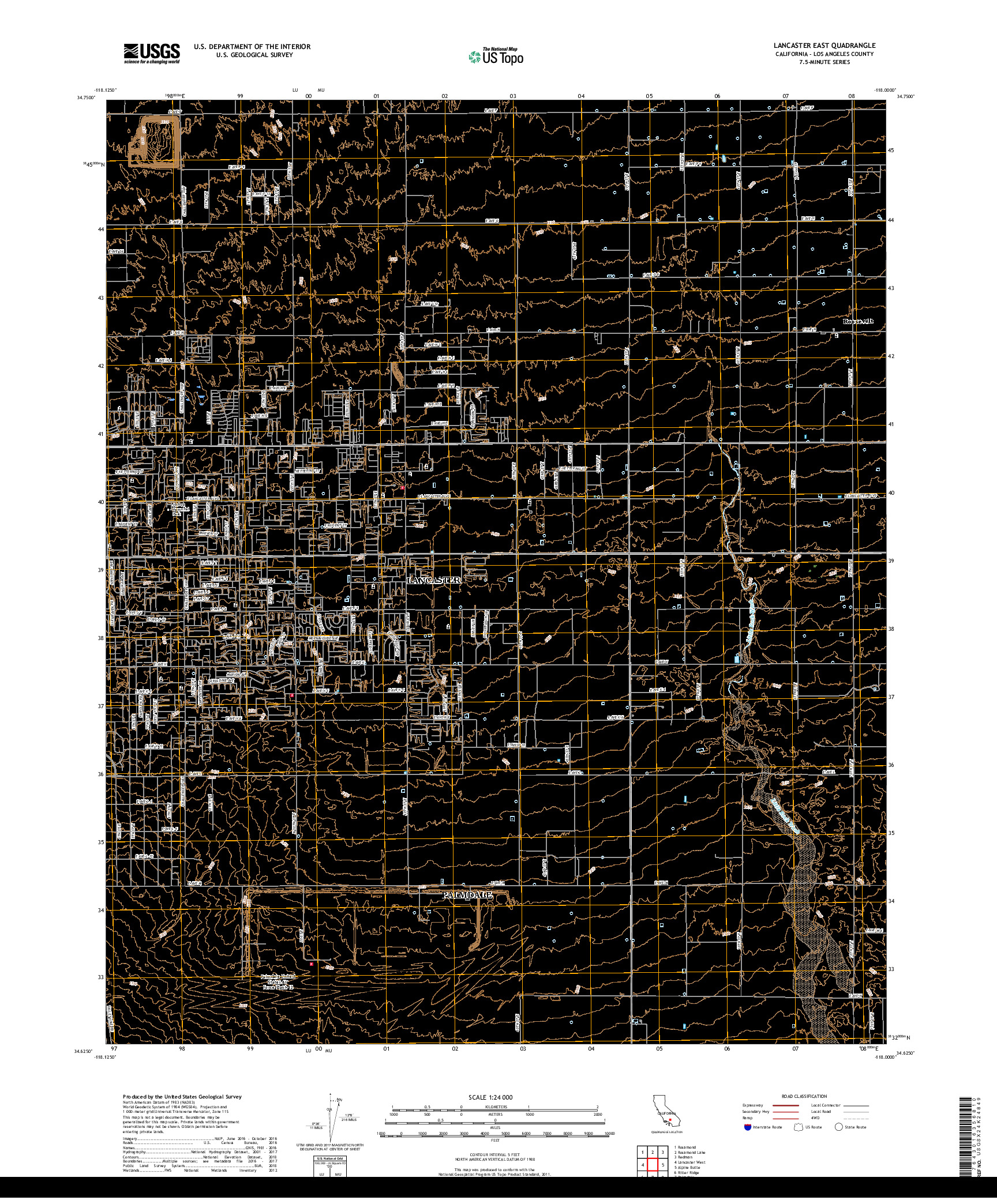 USGS US TOPO 7.5-MINUTE MAP FOR LANCASTER EAST, CA 2018