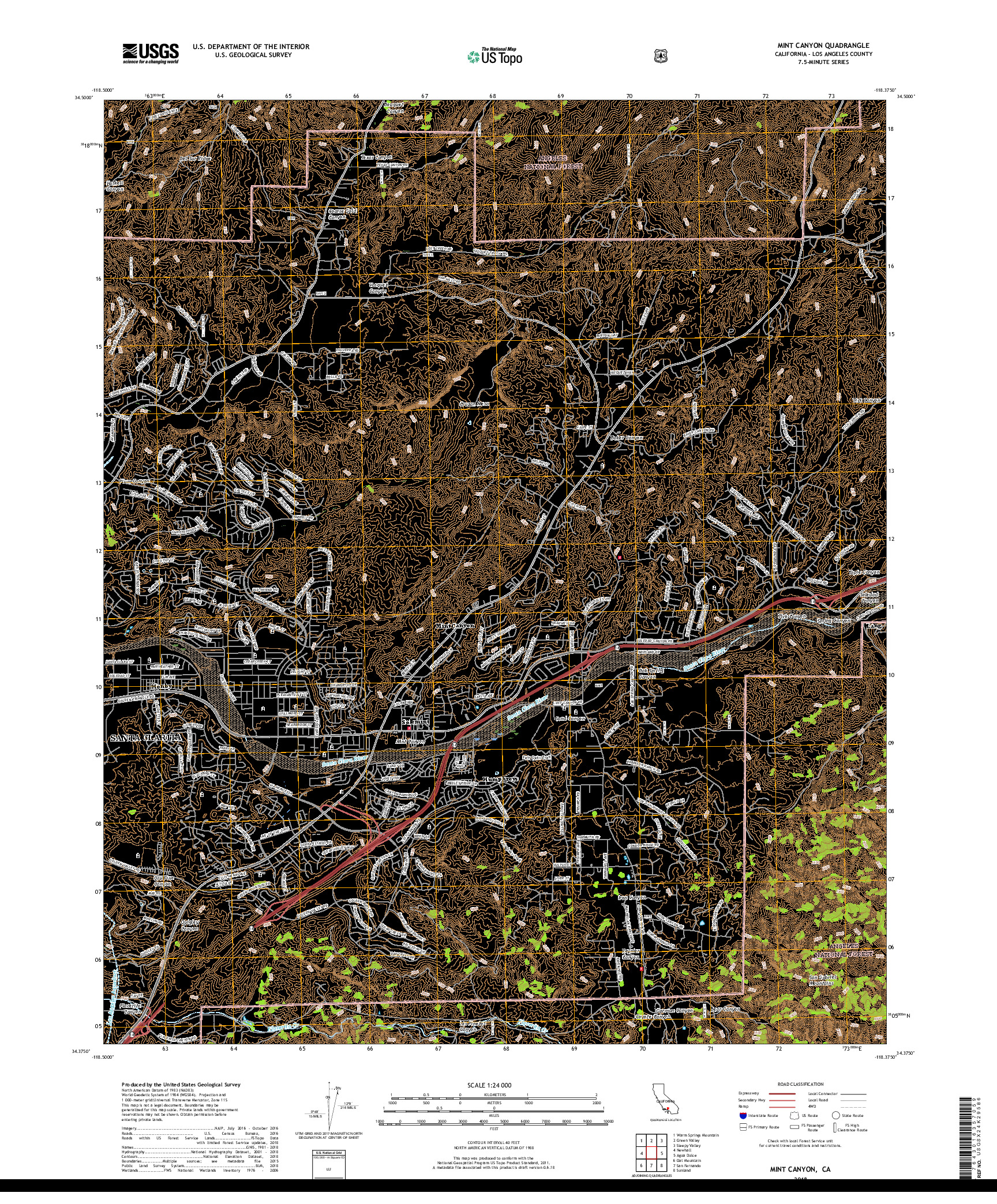 USGS US TOPO 7.5-MINUTE MAP FOR MINT CANYON, CA 2018