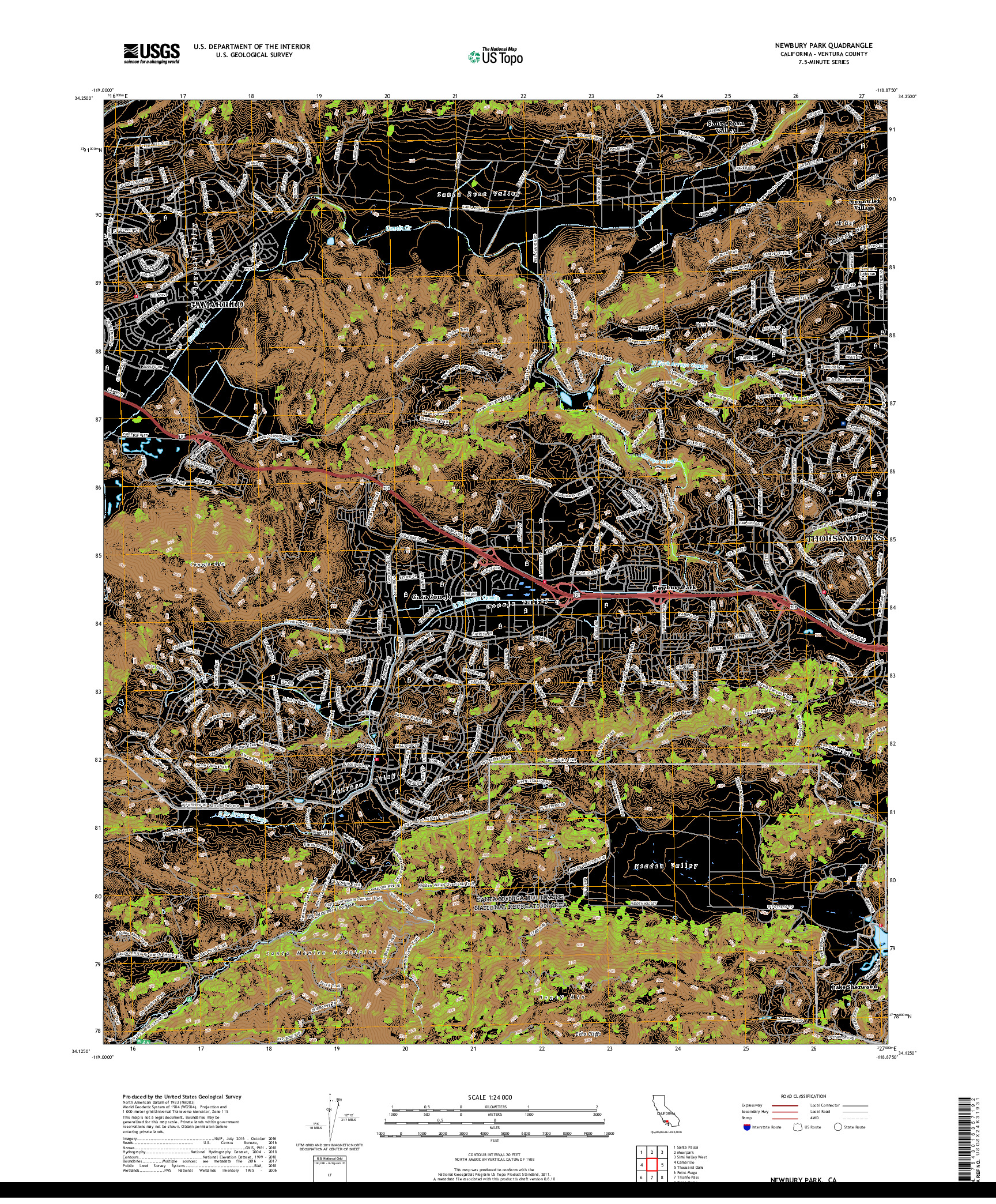 USGS US TOPO 7.5-MINUTE MAP FOR NEWBURY PARK, CA 2018