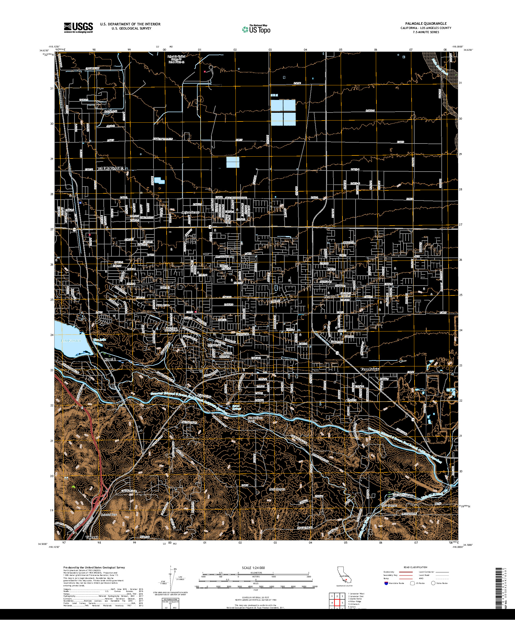 USGS US TOPO 7.5-MINUTE MAP FOR PALMDALE, CA 2018