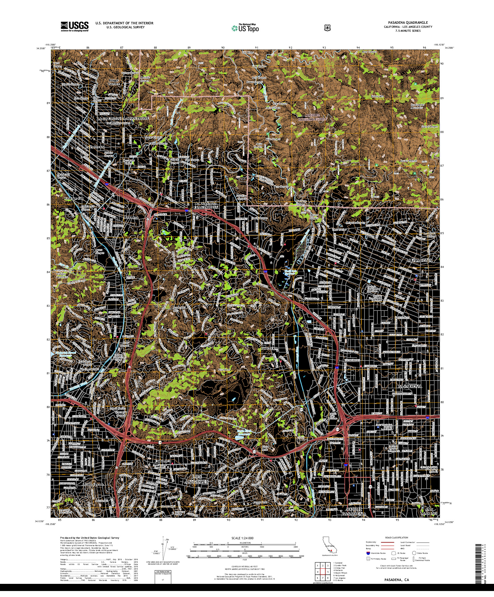 USGS US TOPO 7.5-MINUTE MAP FOR PASADENA, CA 2018