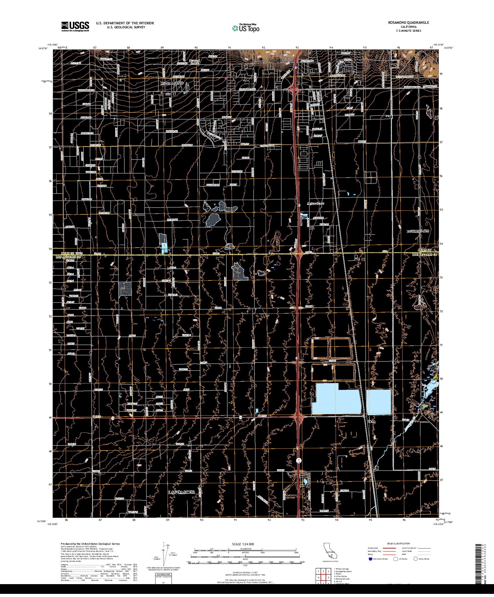 USGS US TOPO 7.5-MINUTE MAP FOR ROSAMOND, CA 2018