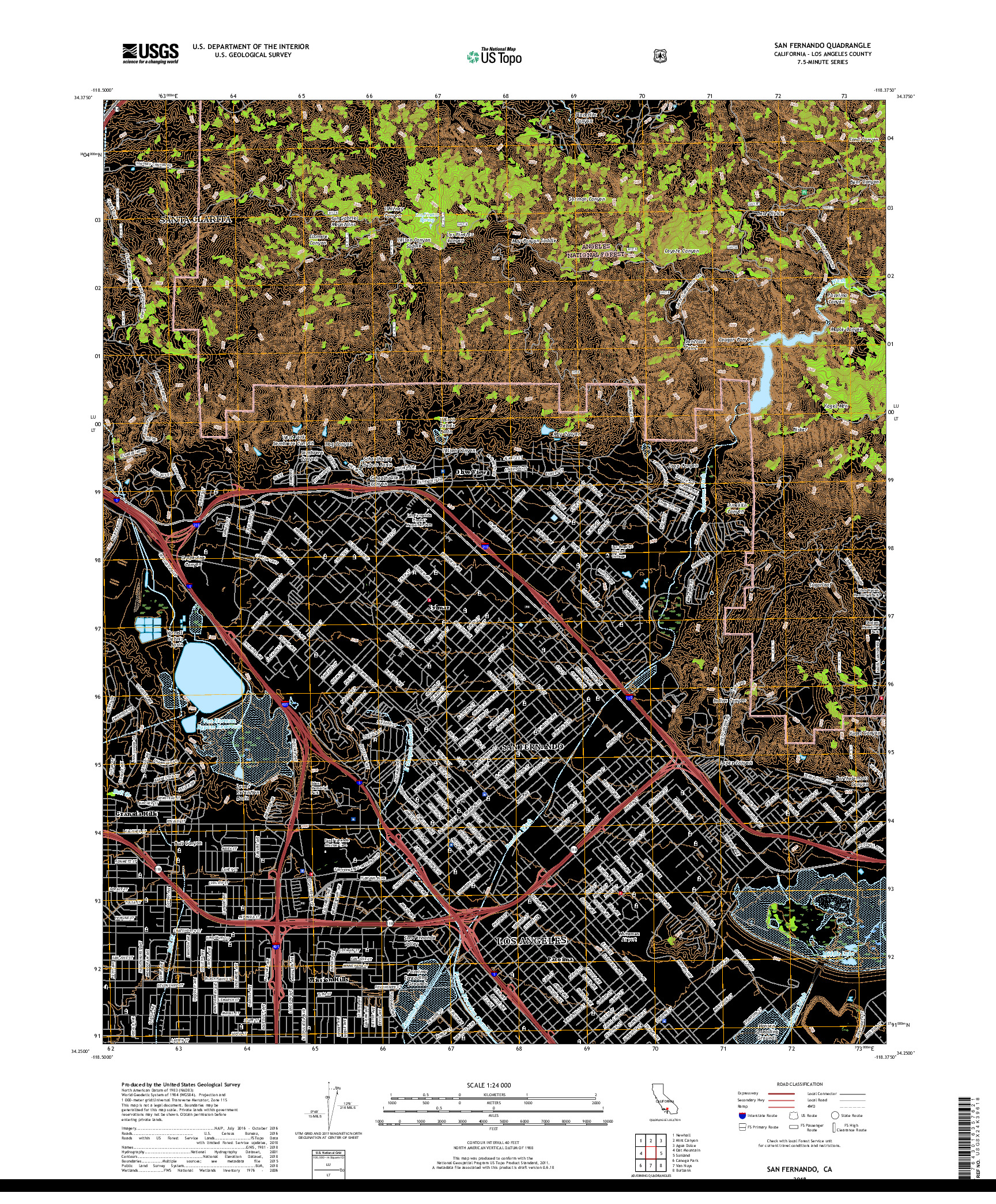 USGS US TOPO 7.5-MINUTE MAP FOR SAN FERNANDO, CA 2018