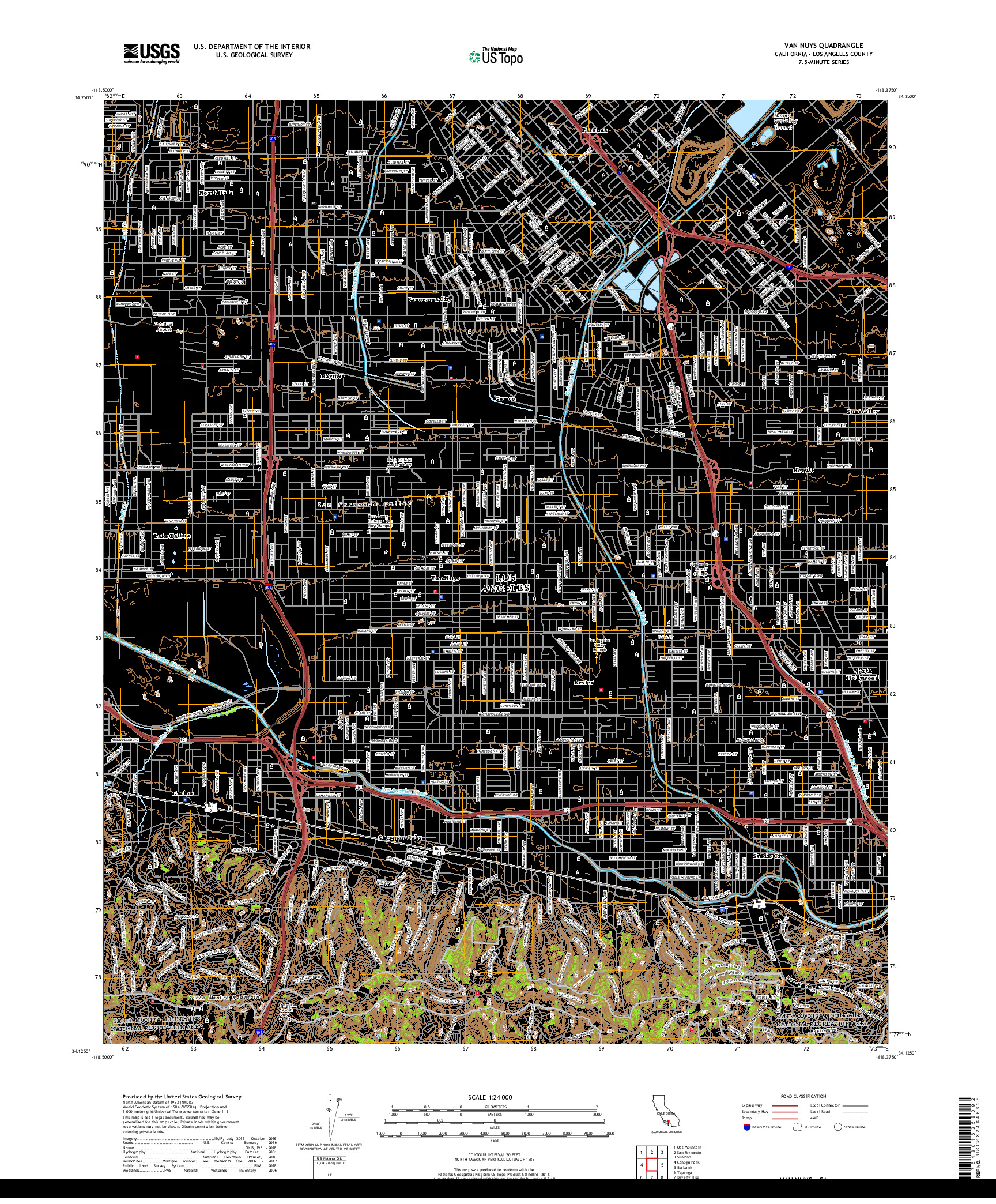 USGS US TOPO 7.5-MINUTE MAP FOR VAN NUYS, CA 2018