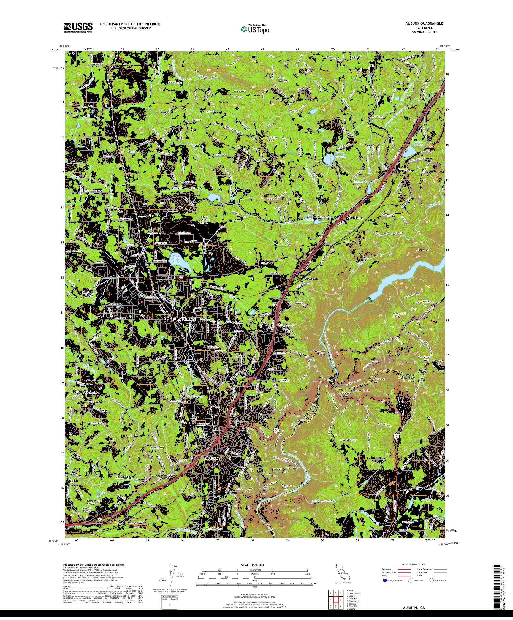 USGS US TOPO 7.5-MINUTE MAP FOR AUBURN, CA 2018