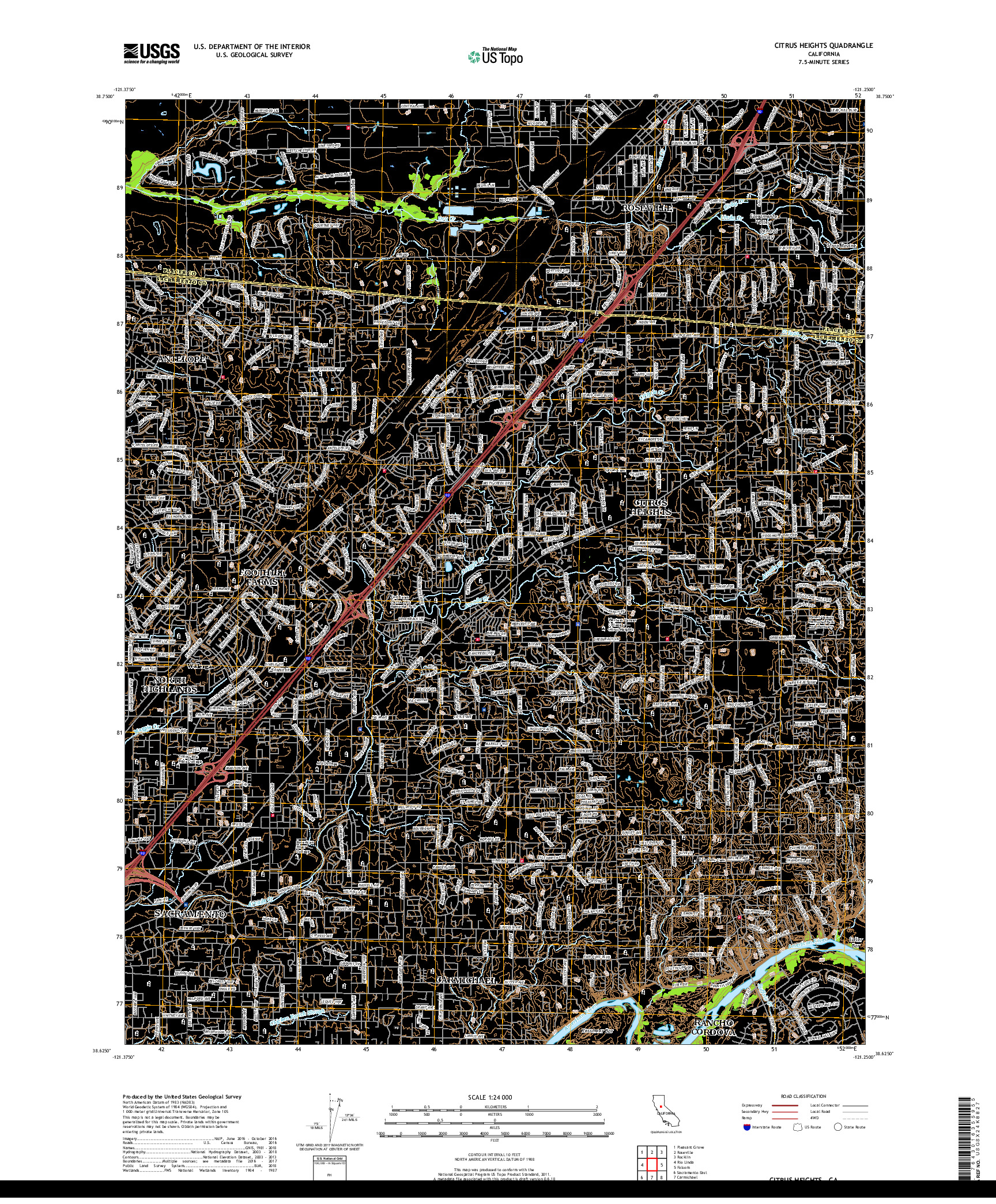 USGS US TOPO 7.5-MINUTE MAP FOR CITRUS HEIGHTS, CA 2018