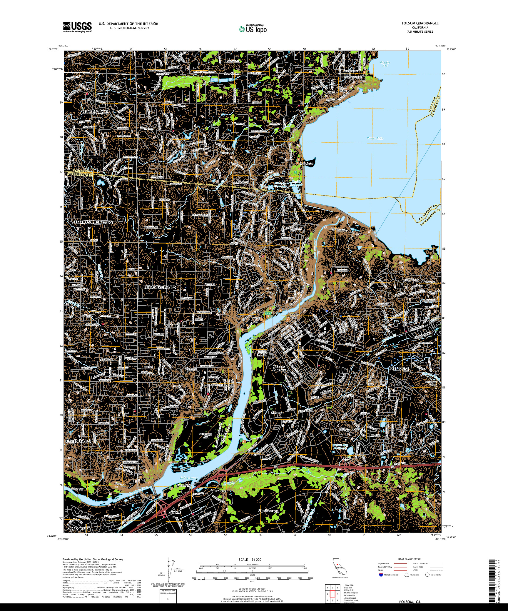 USGS US TOPO 7.5-MINUTE MAP FOR FOLSOM, CA 2018