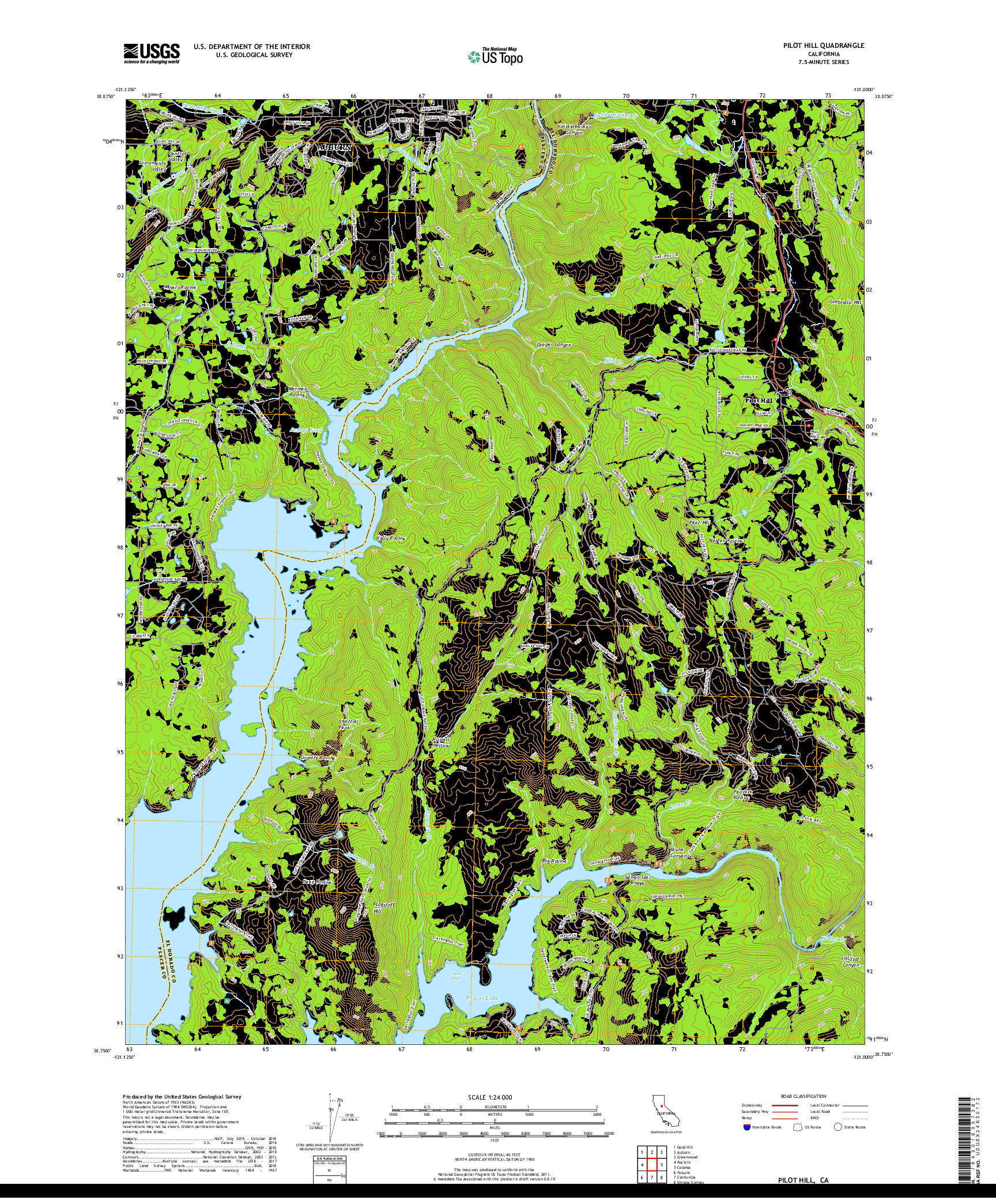 USGS US TOPO 7.5-MINUTE MAP FOR PILOT HILL, CA 2018