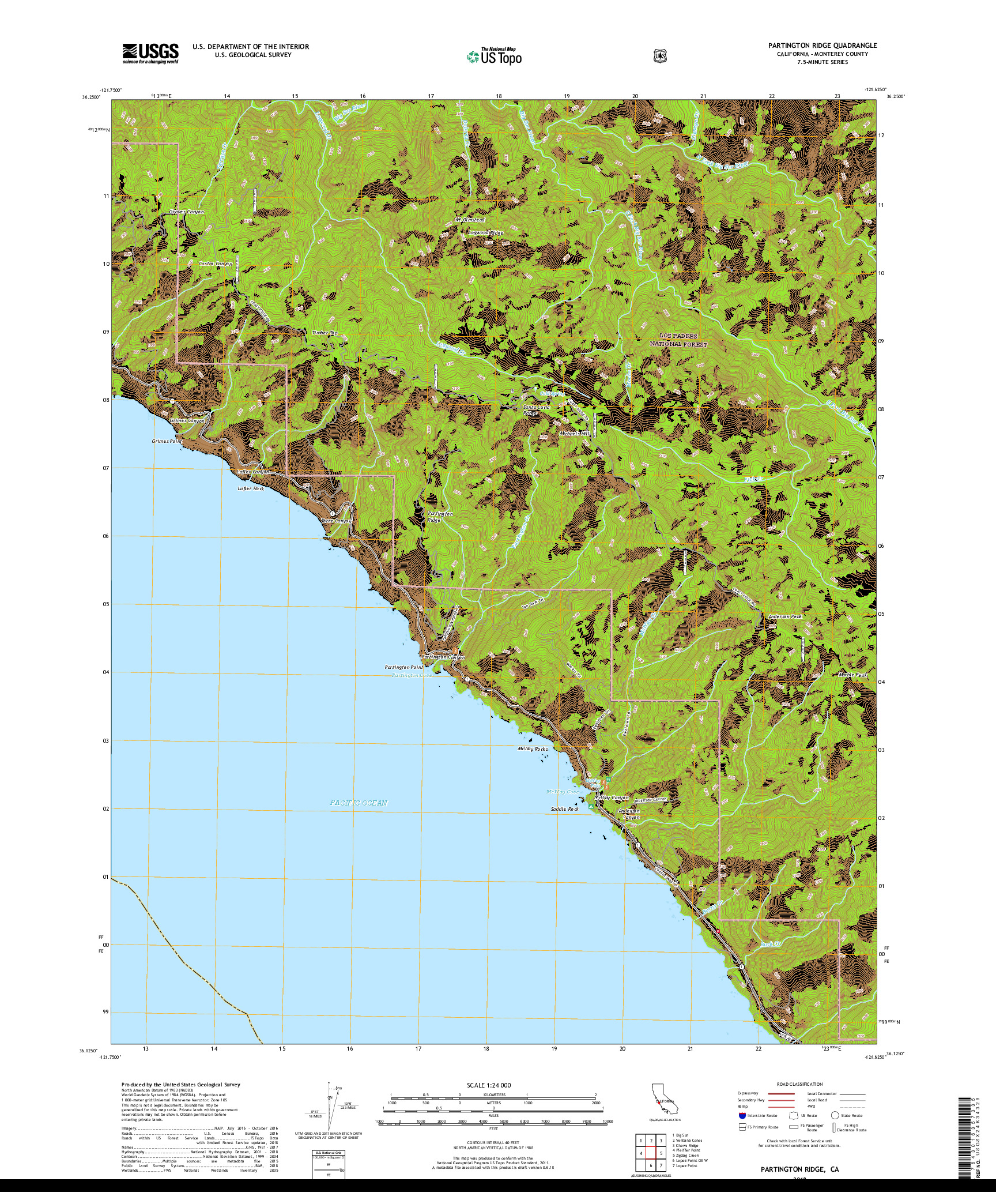 USGS US TOPO 7.5-MINUTE MAP FOR PARTINGTON RIDGE, CA 2018