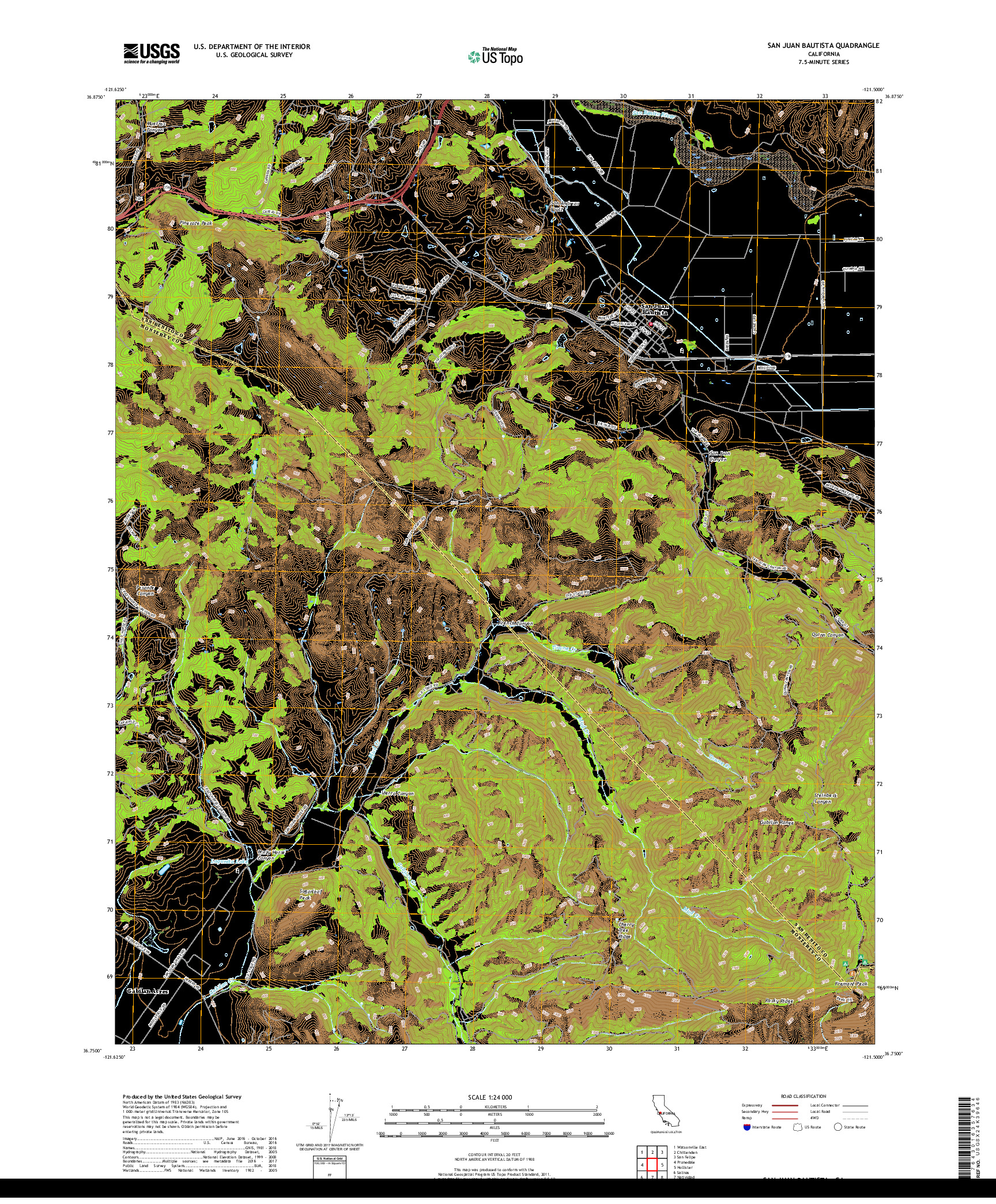 USGS US TOPO 7.5-MINUTE MAP FOR SAN JUAN BAUTISTA, CA 2018