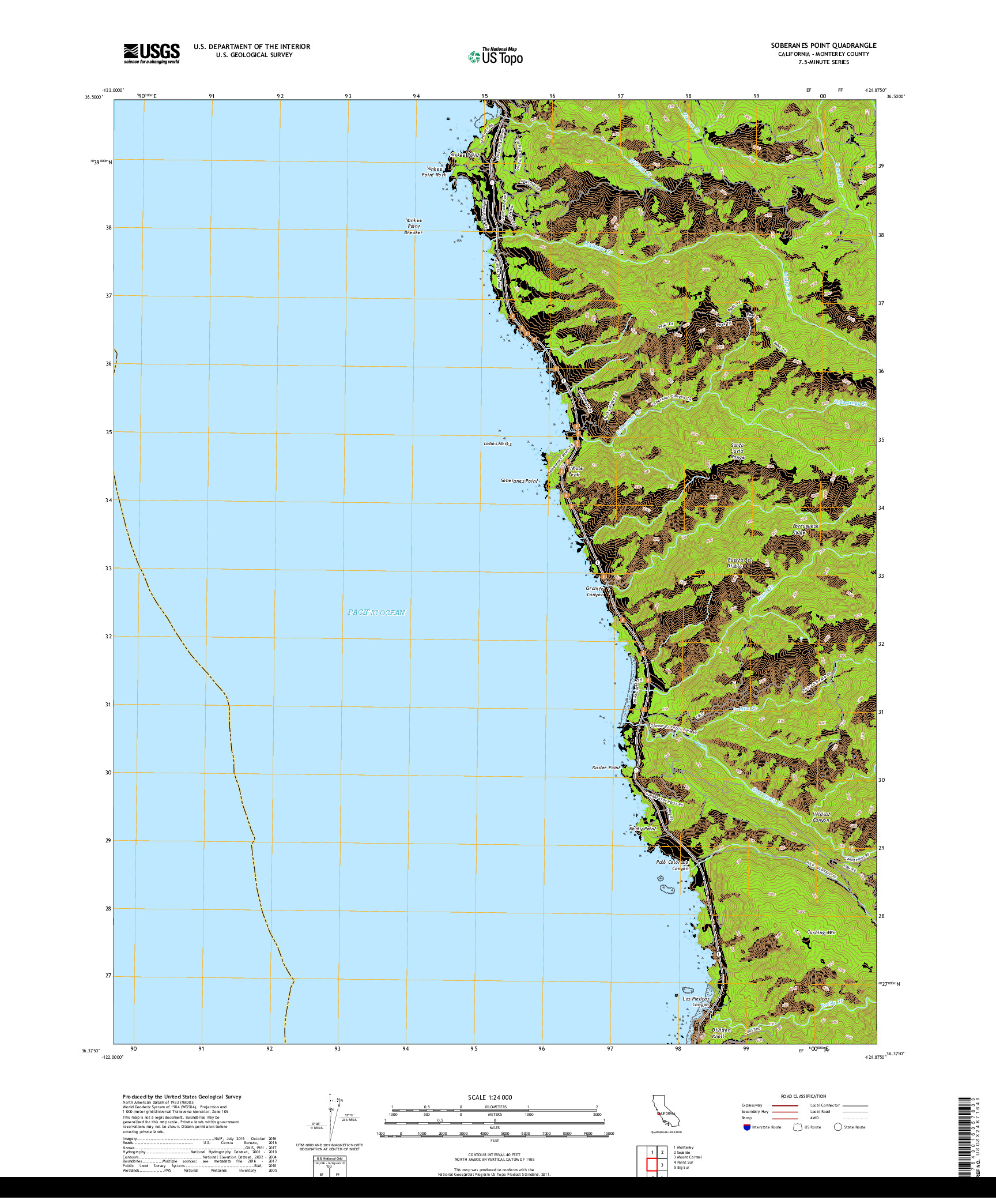 USGS US TOPO 7.5-MINUTE MAP FOR SOBERANES POINT, CA 2018