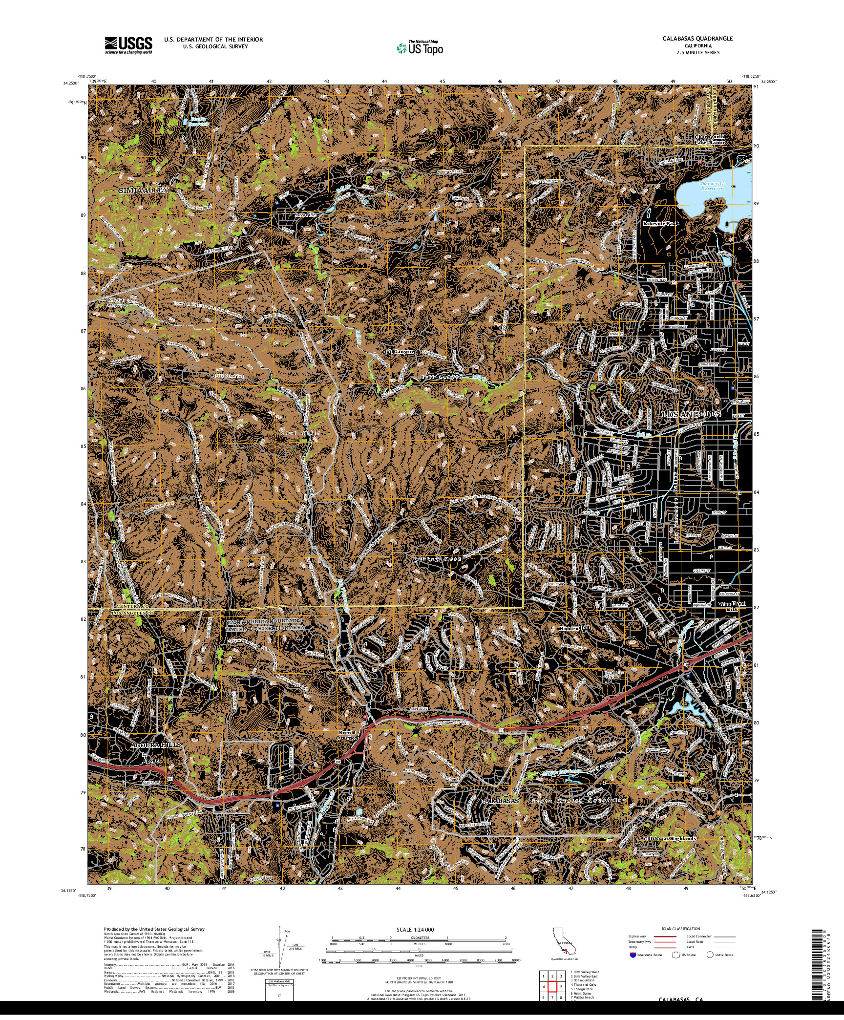 USGS US TOPO 7.5-MINUTE MAP FOR CALABASAS, CA 2018