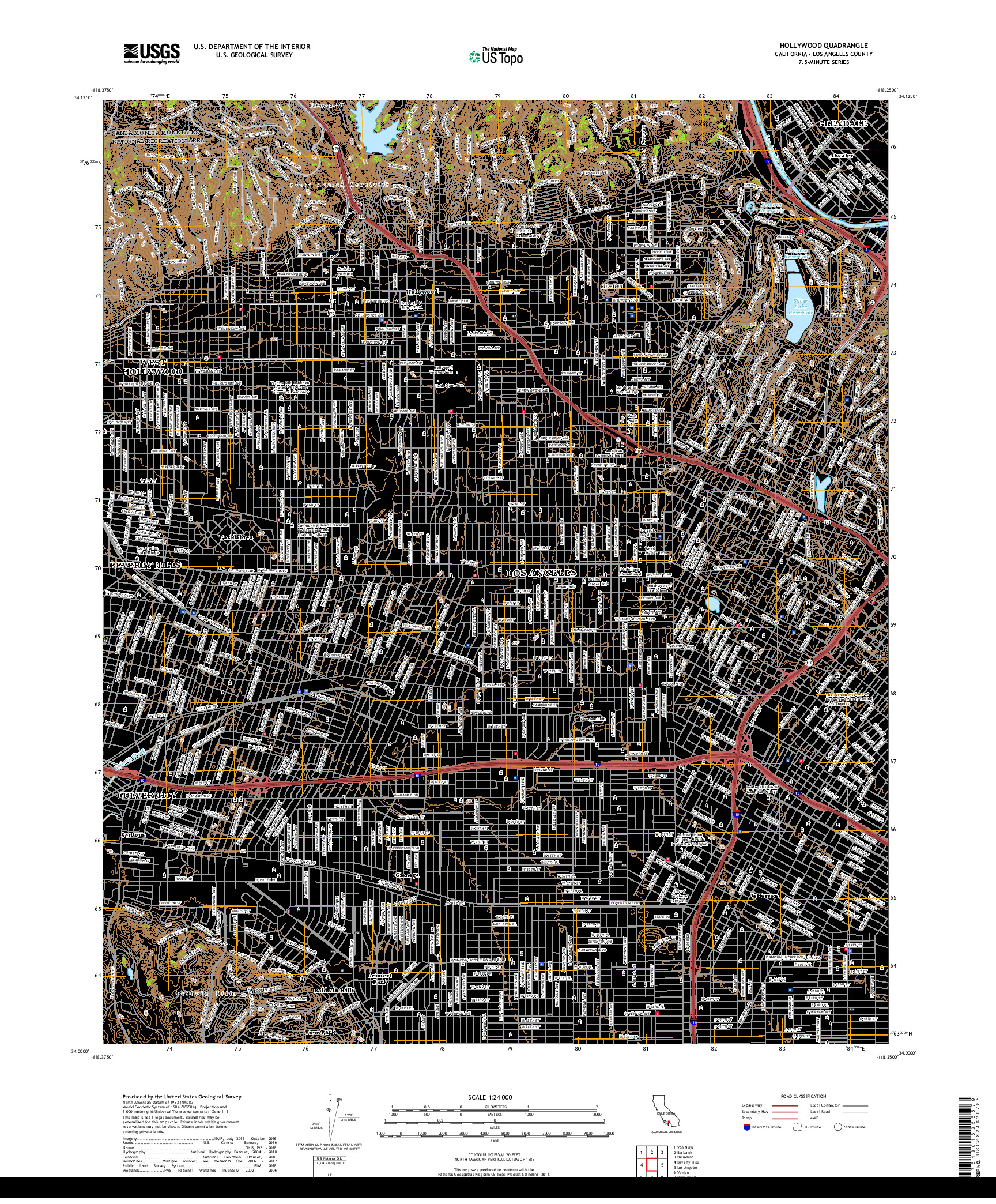 USGS US TOPO 7.5-MINUTE MAP FOR HOLLYWOOD, CA 2018